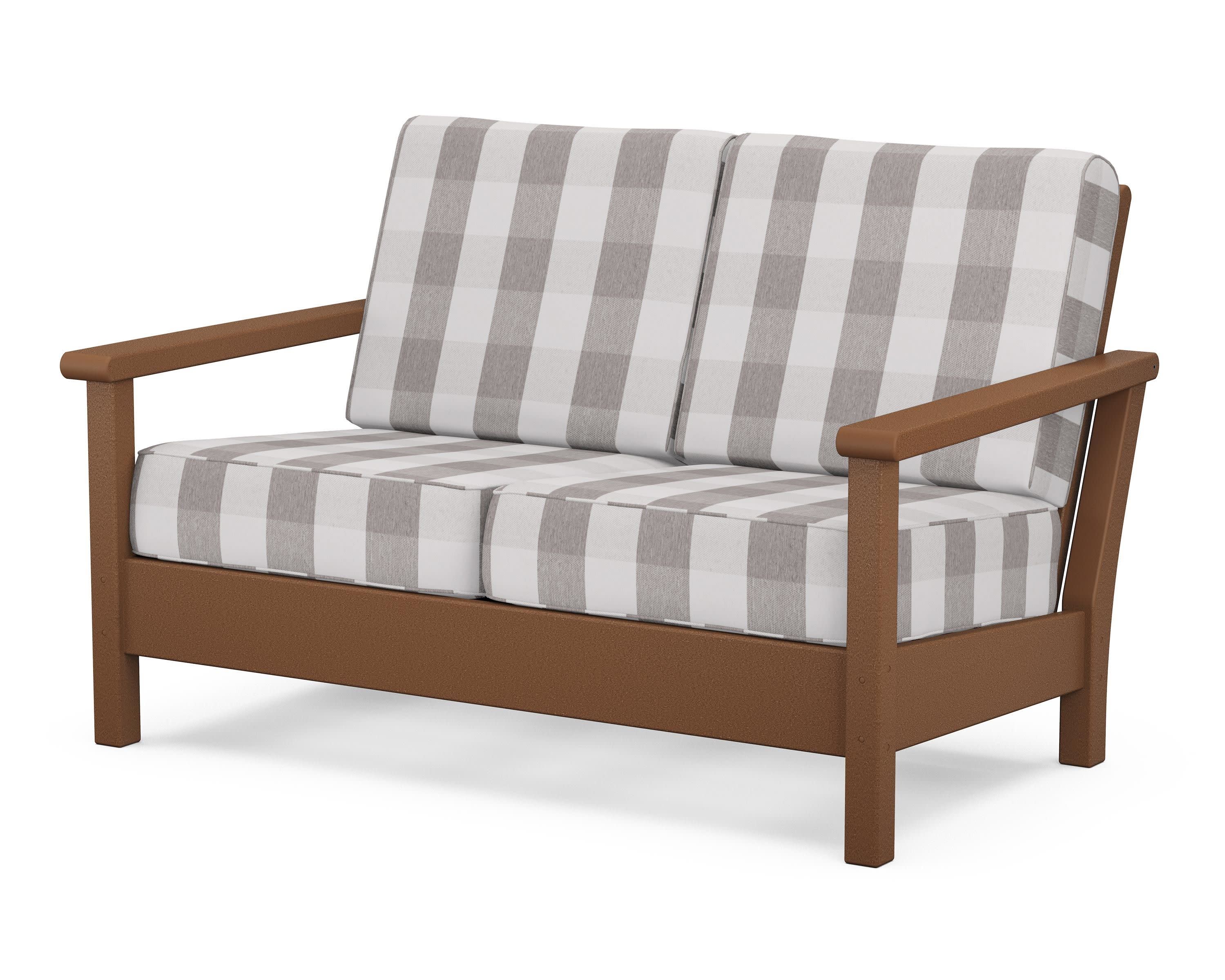 Harbour Deep Seating Loveseat in Teak / Buffalo Plaid Grey Mist