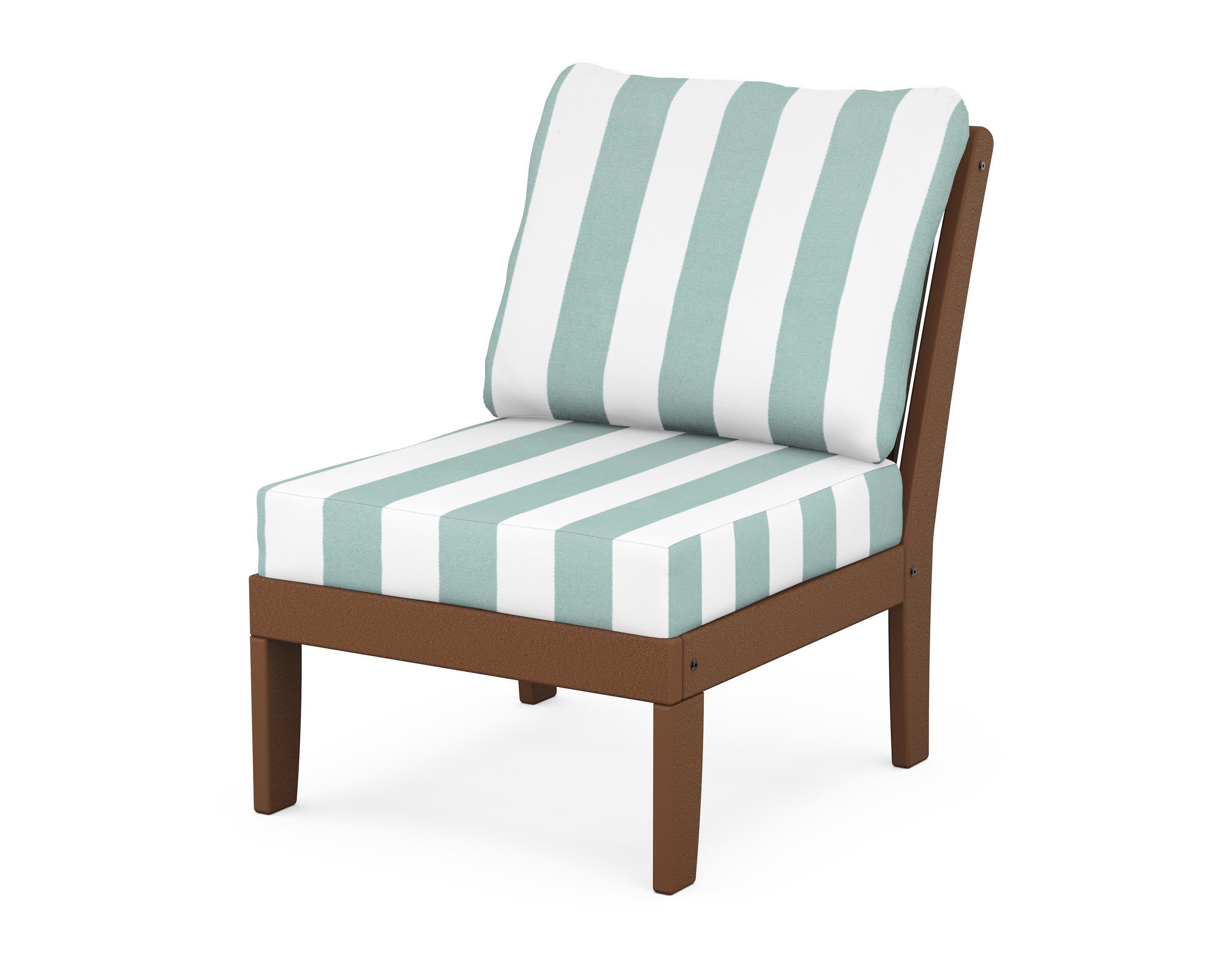 Braxton Modular Armless Chair in Teak / Cabana Stripe Glacier Spa