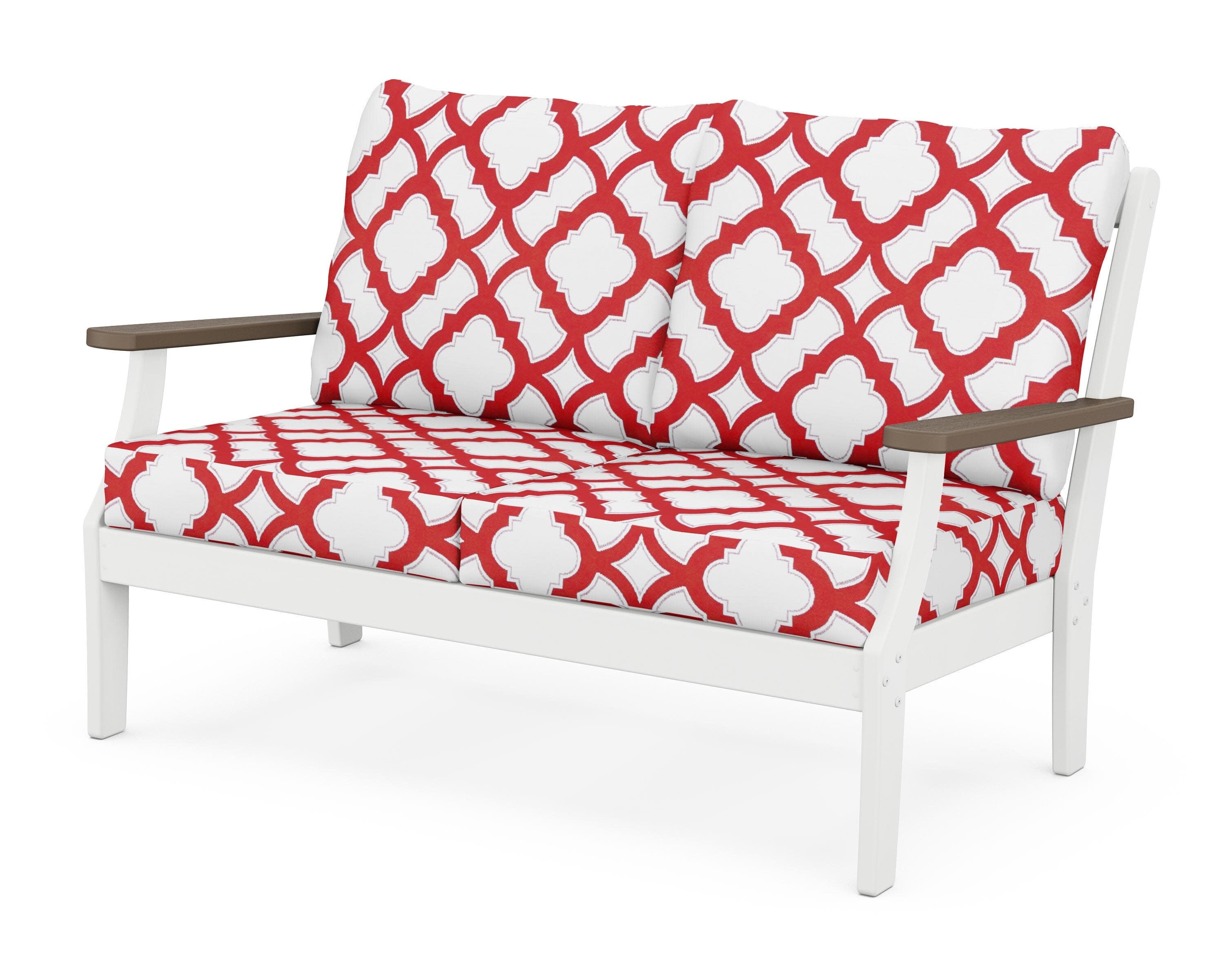 Braxton Deep Seating Loveseat in White / Kona / Trellis Crimson