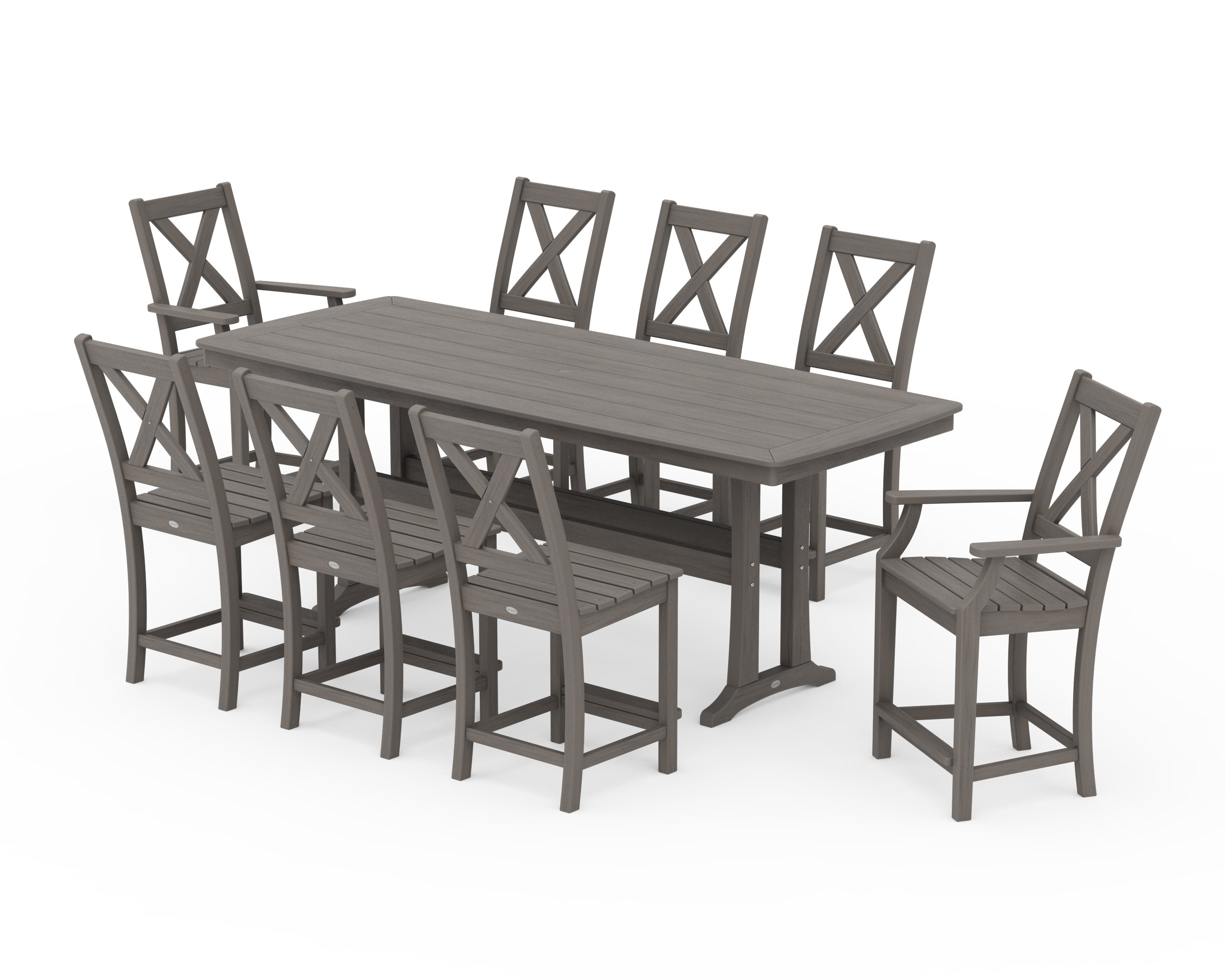 Braxton 9-Piece Counter Set with Trestle Legs in Driftwood