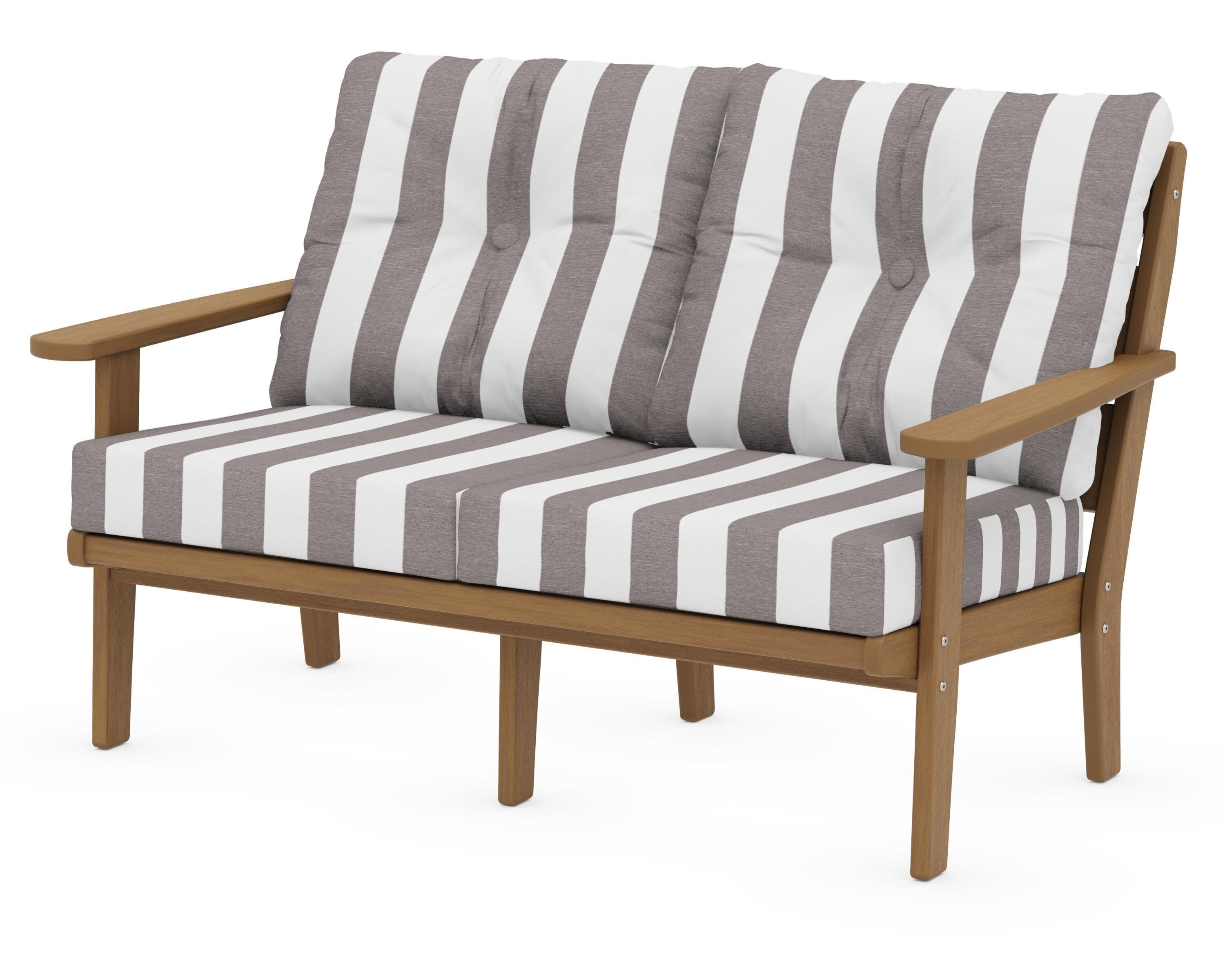 Lakeside Deep Seating Loveseat in Natural / Cabana Stripe Grey Mist