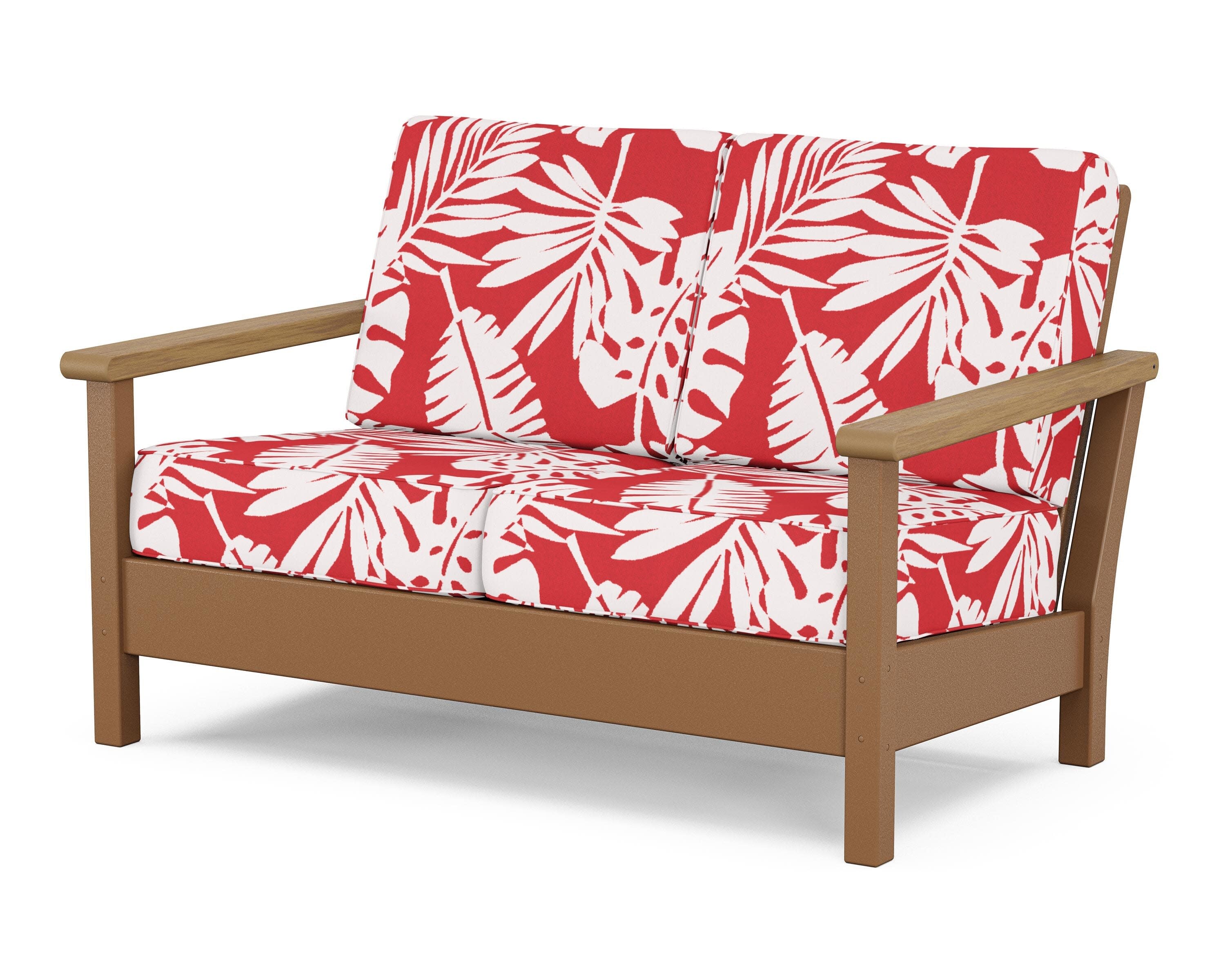 Harbour Deep Seating Loveseat in Teak / Natural / Leaf Crimson