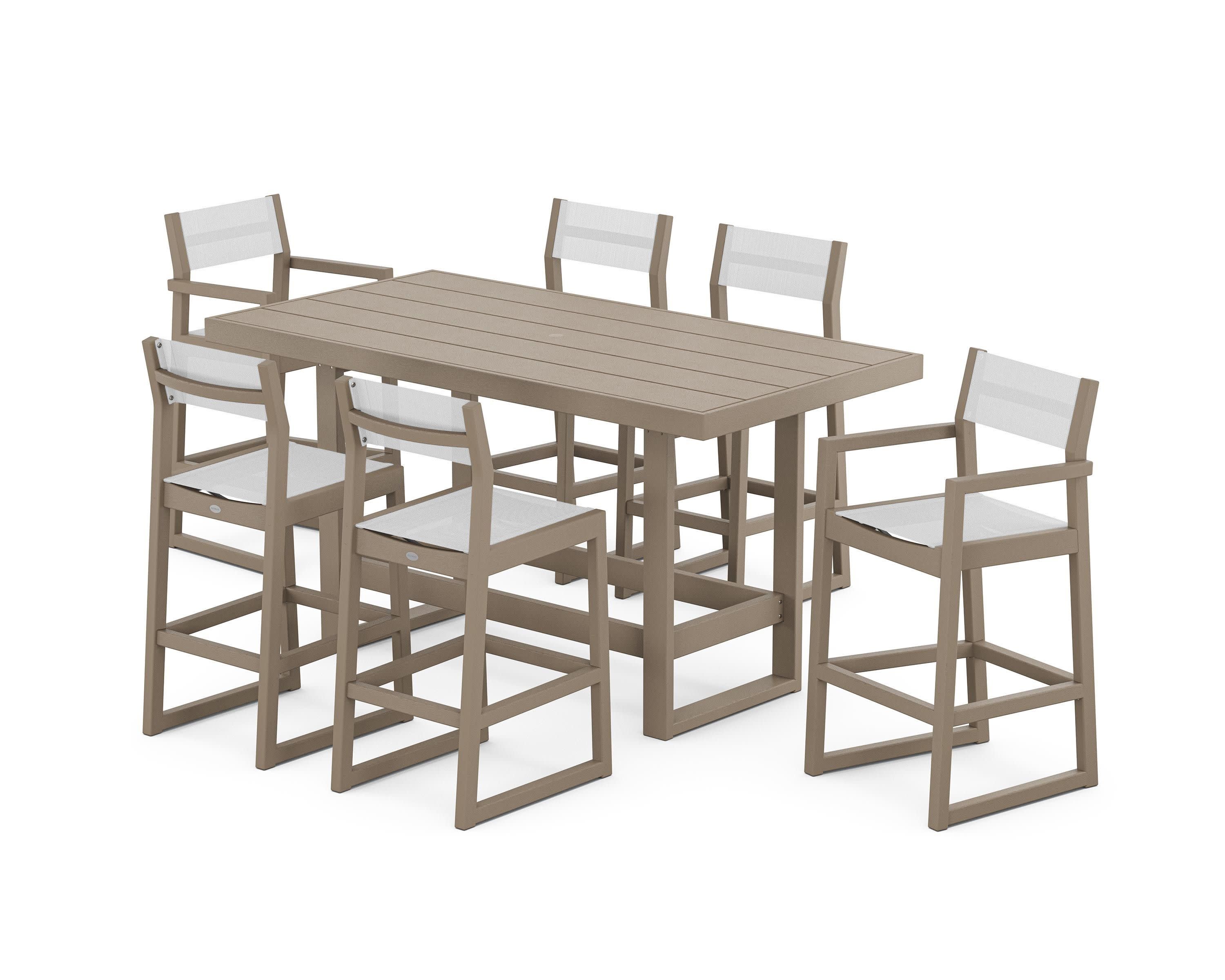 EDGE Sling 7-Piece Bar Table Set in Vintage Sahara / White Sling