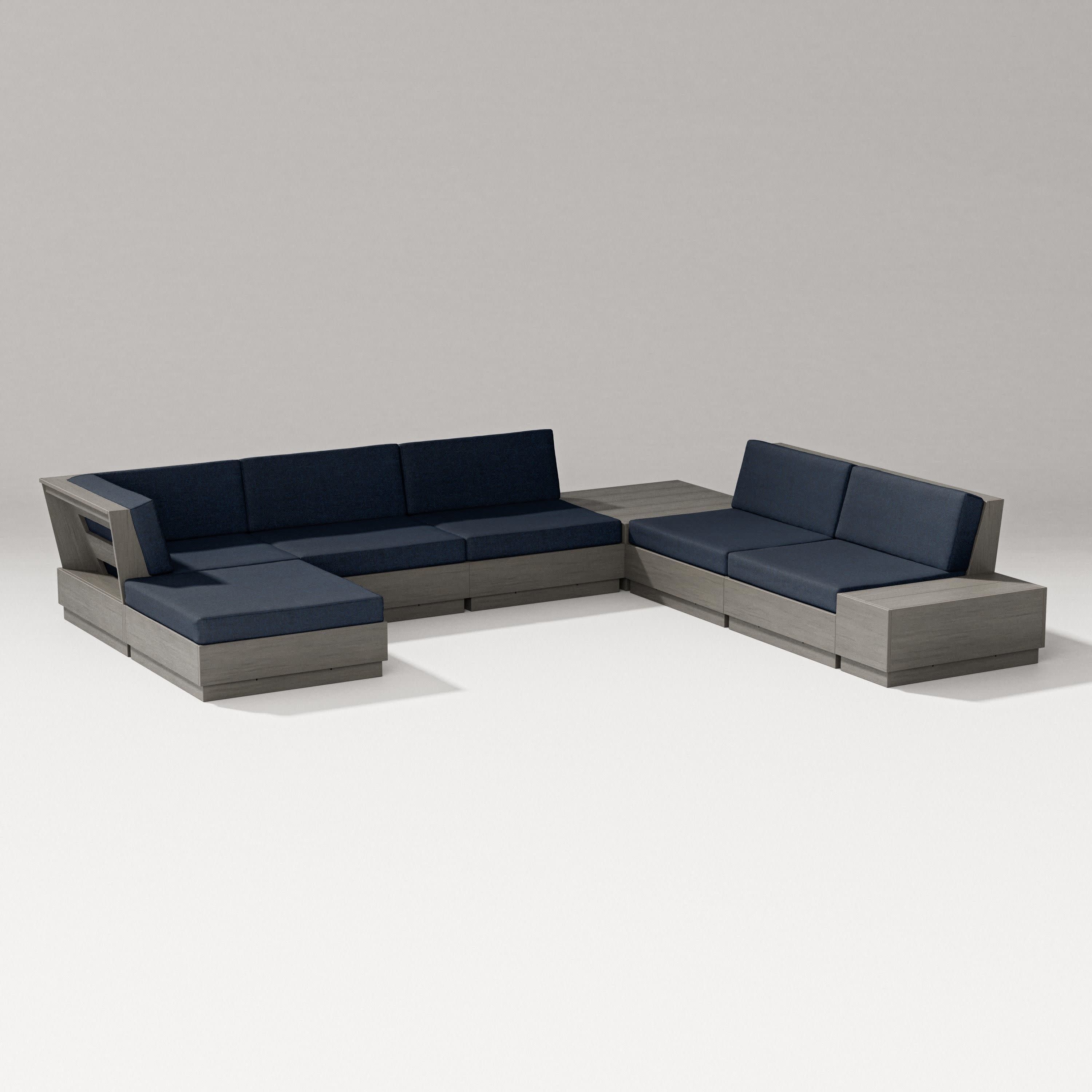 Elevate 8-Piece Corner Sectional in Driftwood / Marine Indigo
