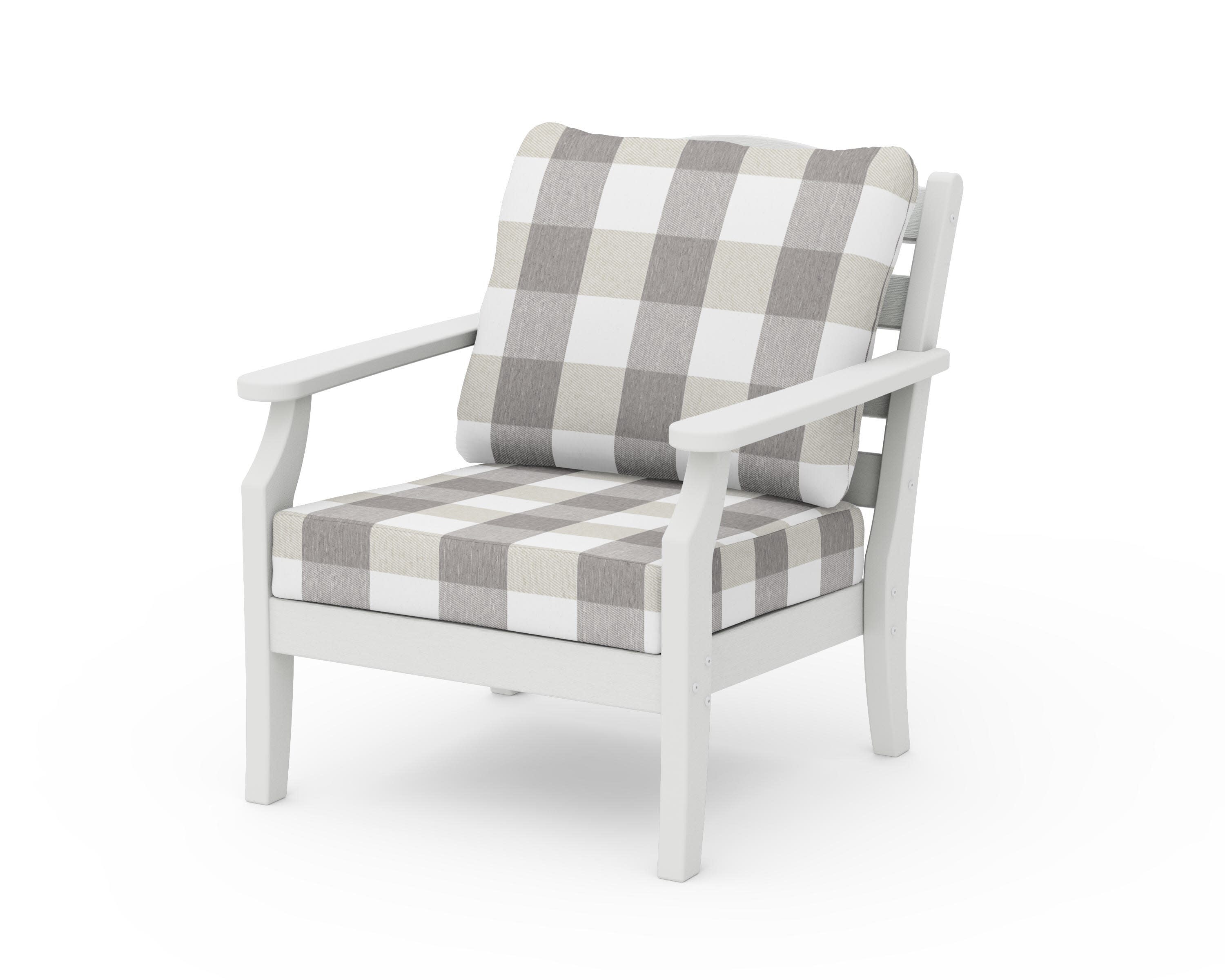 Savannah Deep Seating Chair in Vintage White / Buffalo Plaid Grey Mist