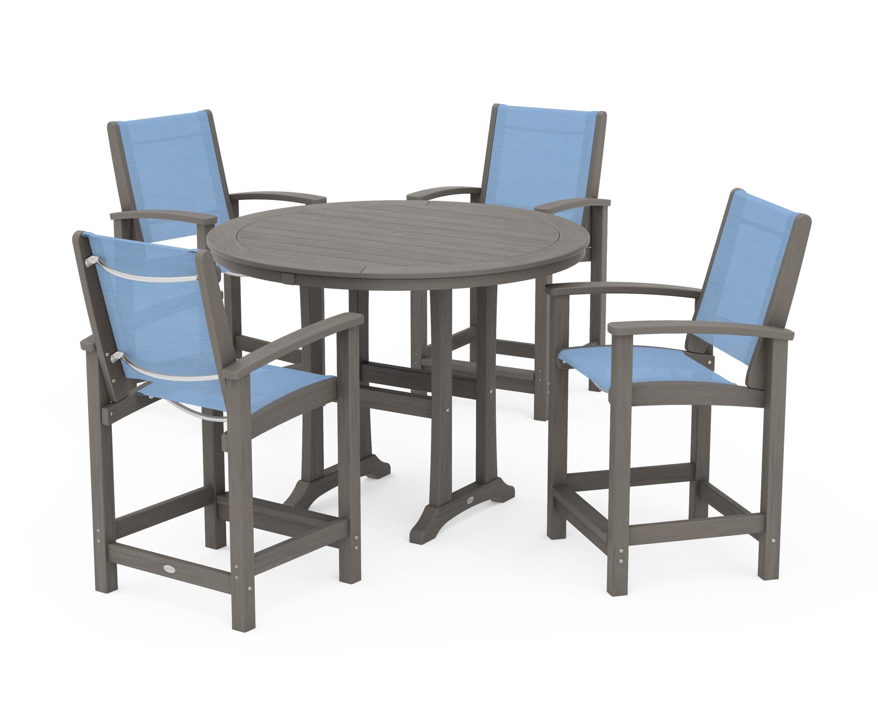 Coastal 5-Piece Counter Set in Driftwood / Poolside Sling