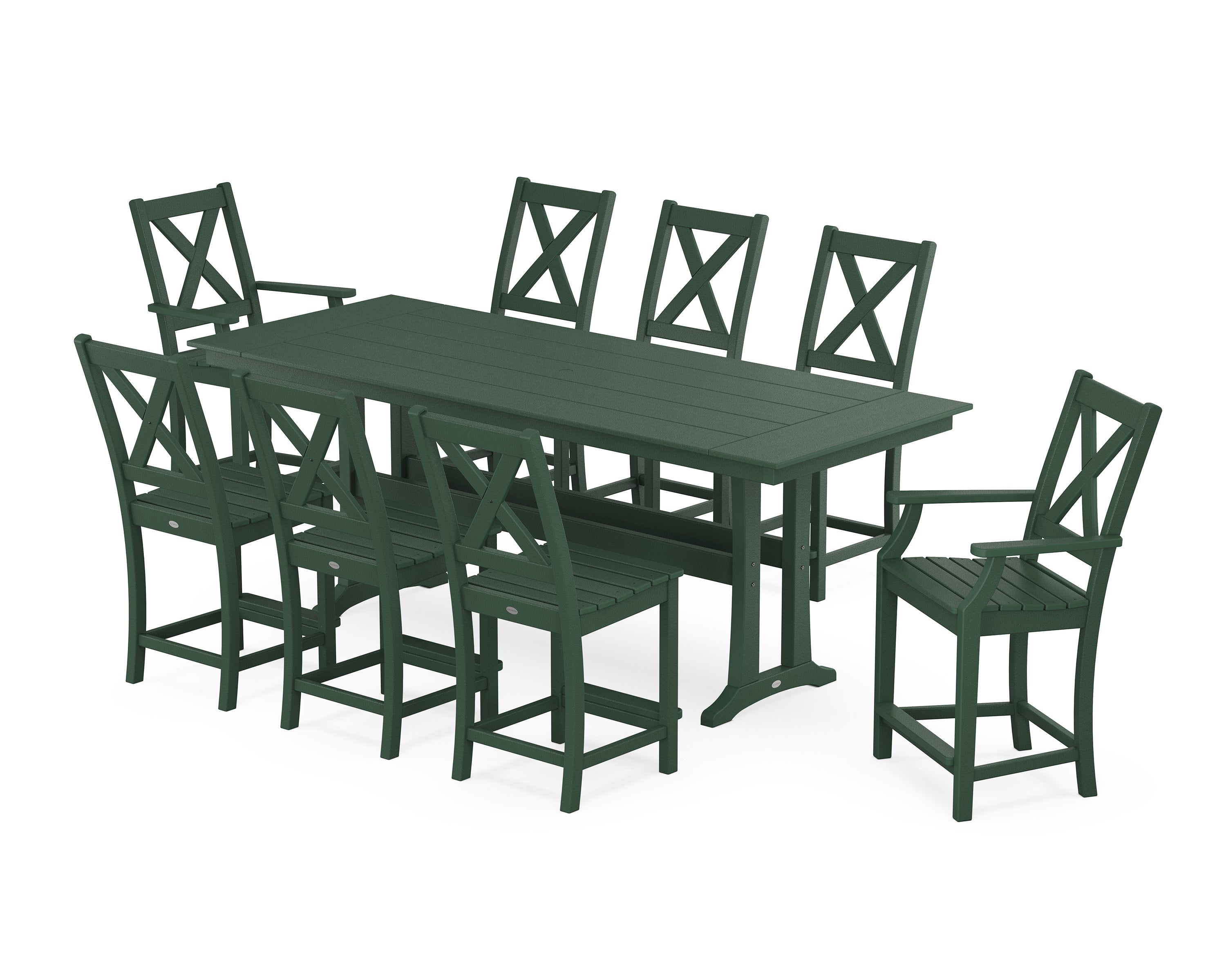 Braxton 9-Piece Farmhouse Counter Set with Trestle Legs in Green