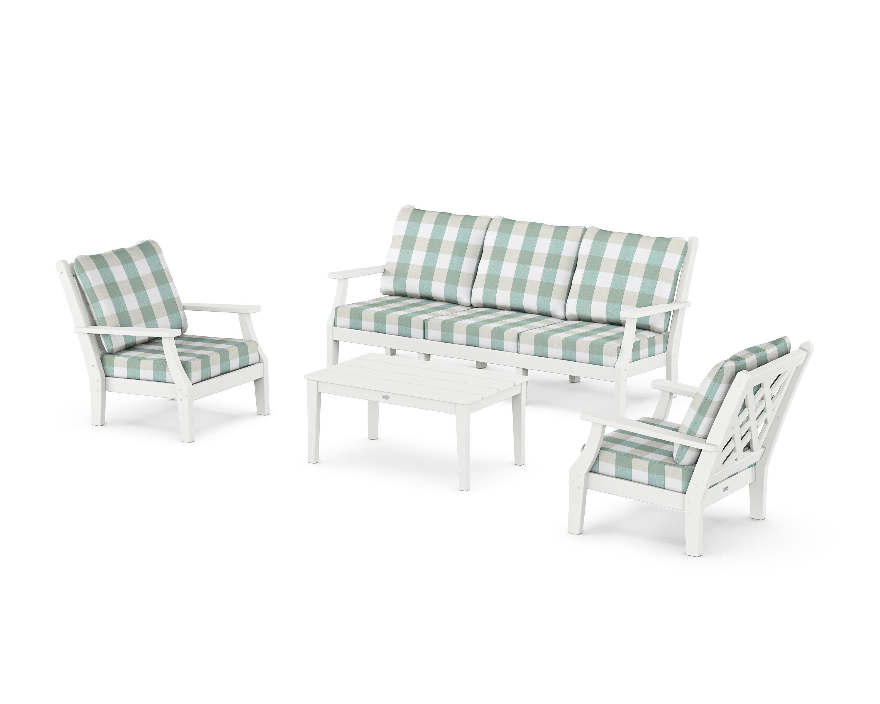 Wovendale 4-Piece Deep Seating Set with Sofa in White / Buffalo Plaid Glacier Spa