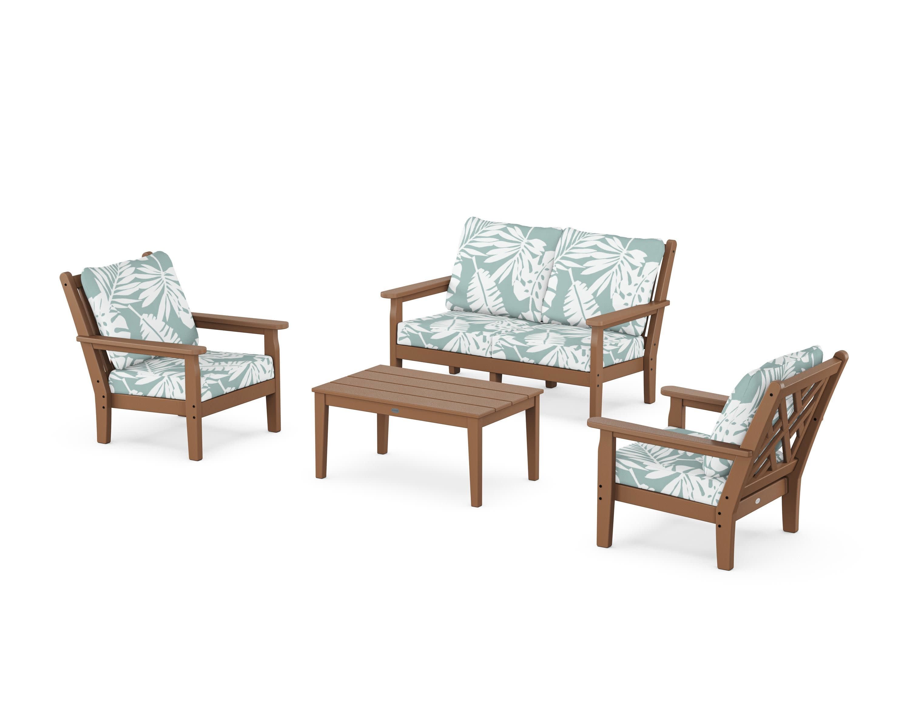 Chippendale 4-Piece Deep Seating Set with Loveseat in Teak / Leaf Glacier Spa