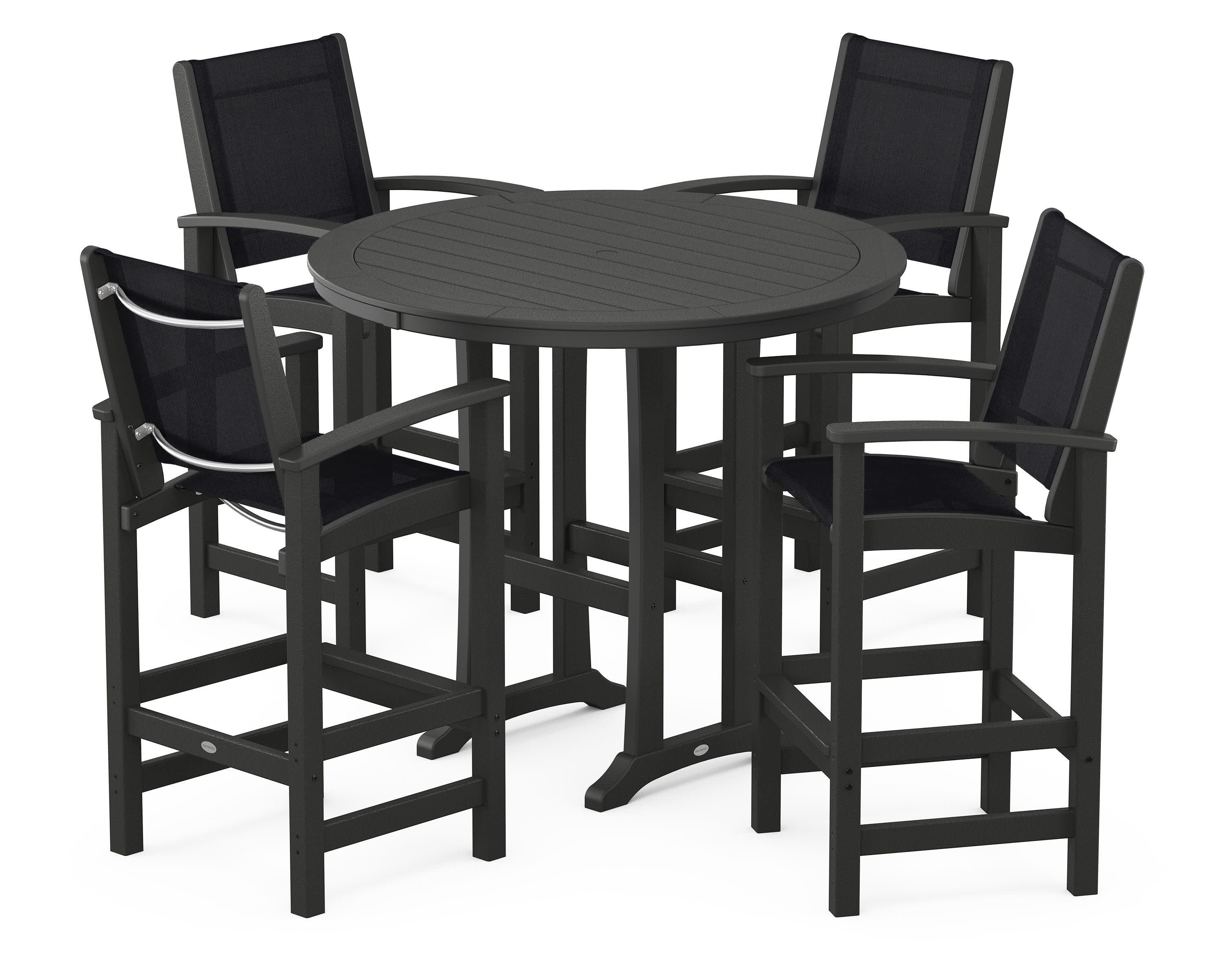 Coastal 5-Piece Nautical Trestle Bar Set in Black / Black Sling