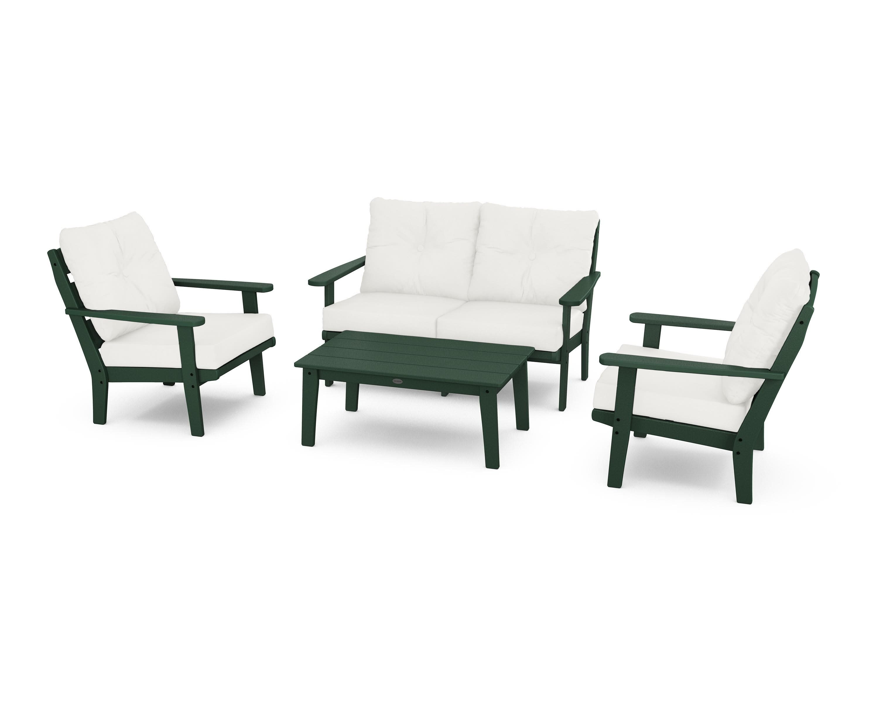 Lakeside 4-Piece Deep Seating Set in Green / Natural Linen
