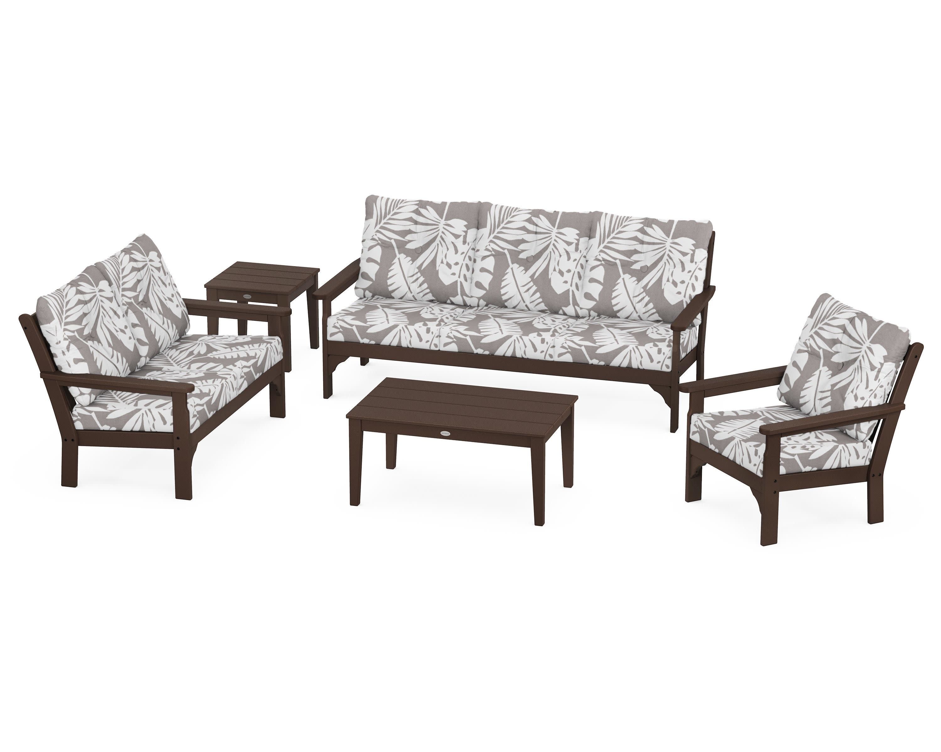 Vineyard 5 Piece Deep Seating Set in Mahogany / Leaf Grey Mist