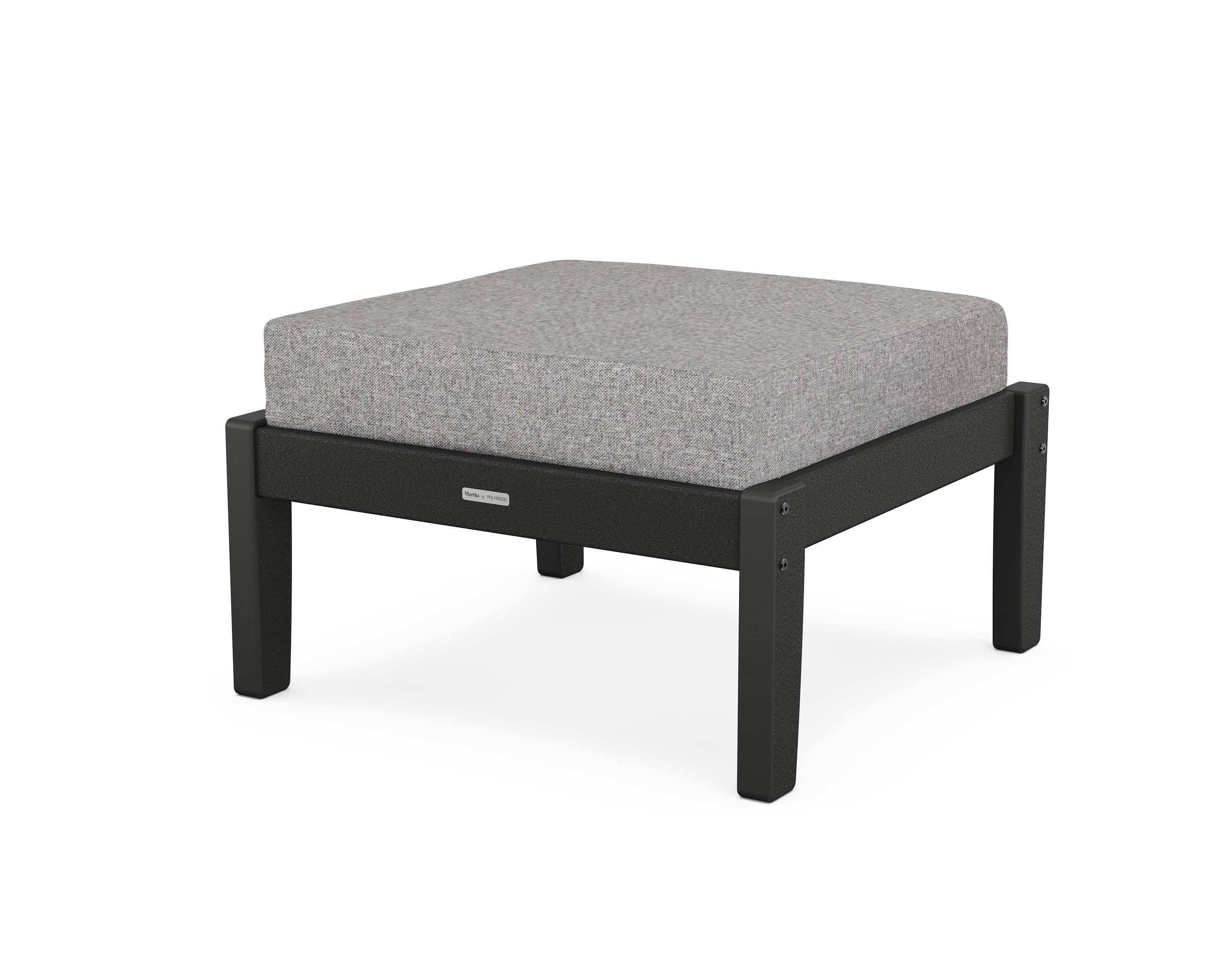 Chinoiserie Deep Seating Ottoman in Black / Grey Mist