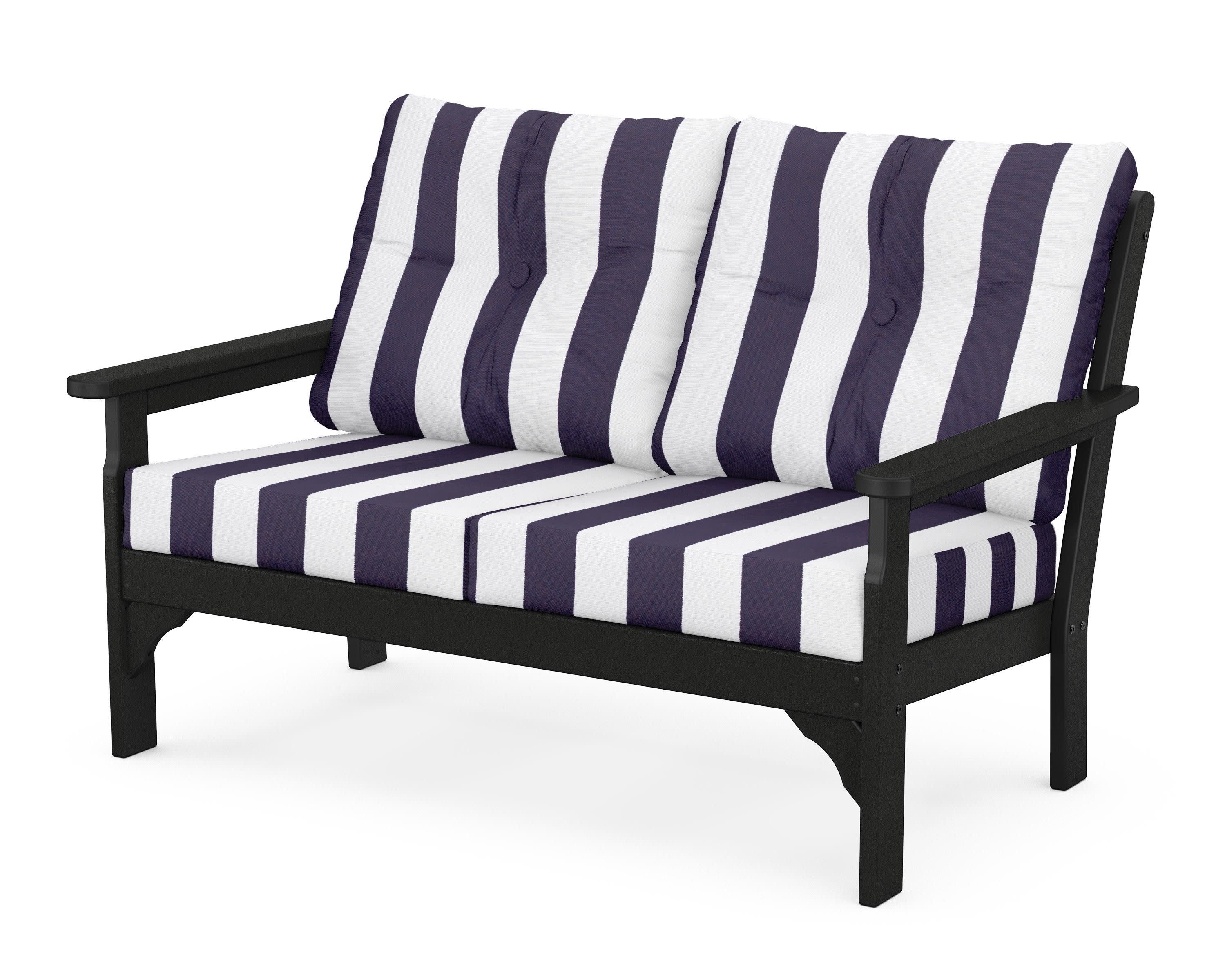 Vineyard Deep Seating Loveseat in Black / Cabana Stripe Navy