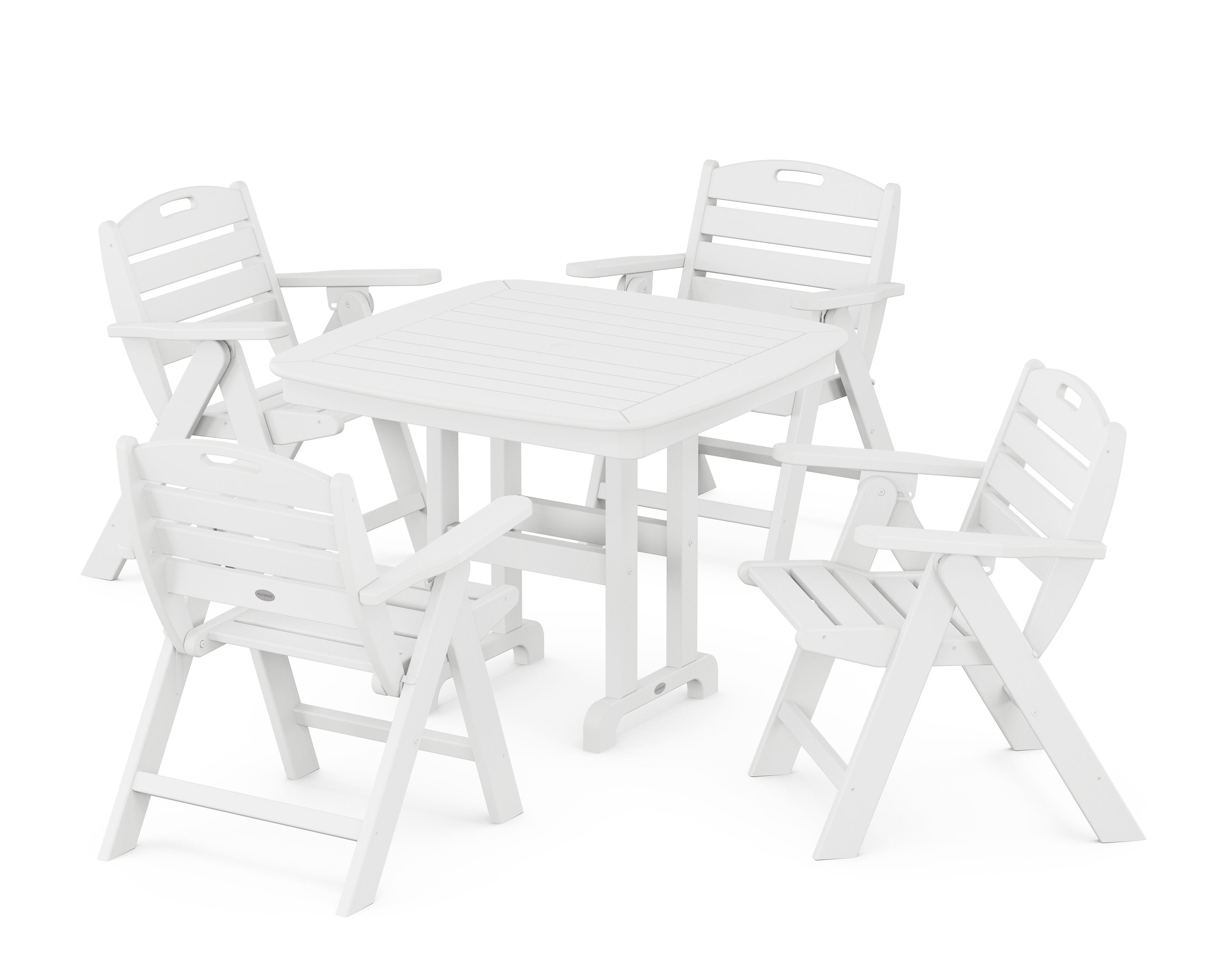 Nautical Folding Lowback Chair 5-Piece Dining Set in White
