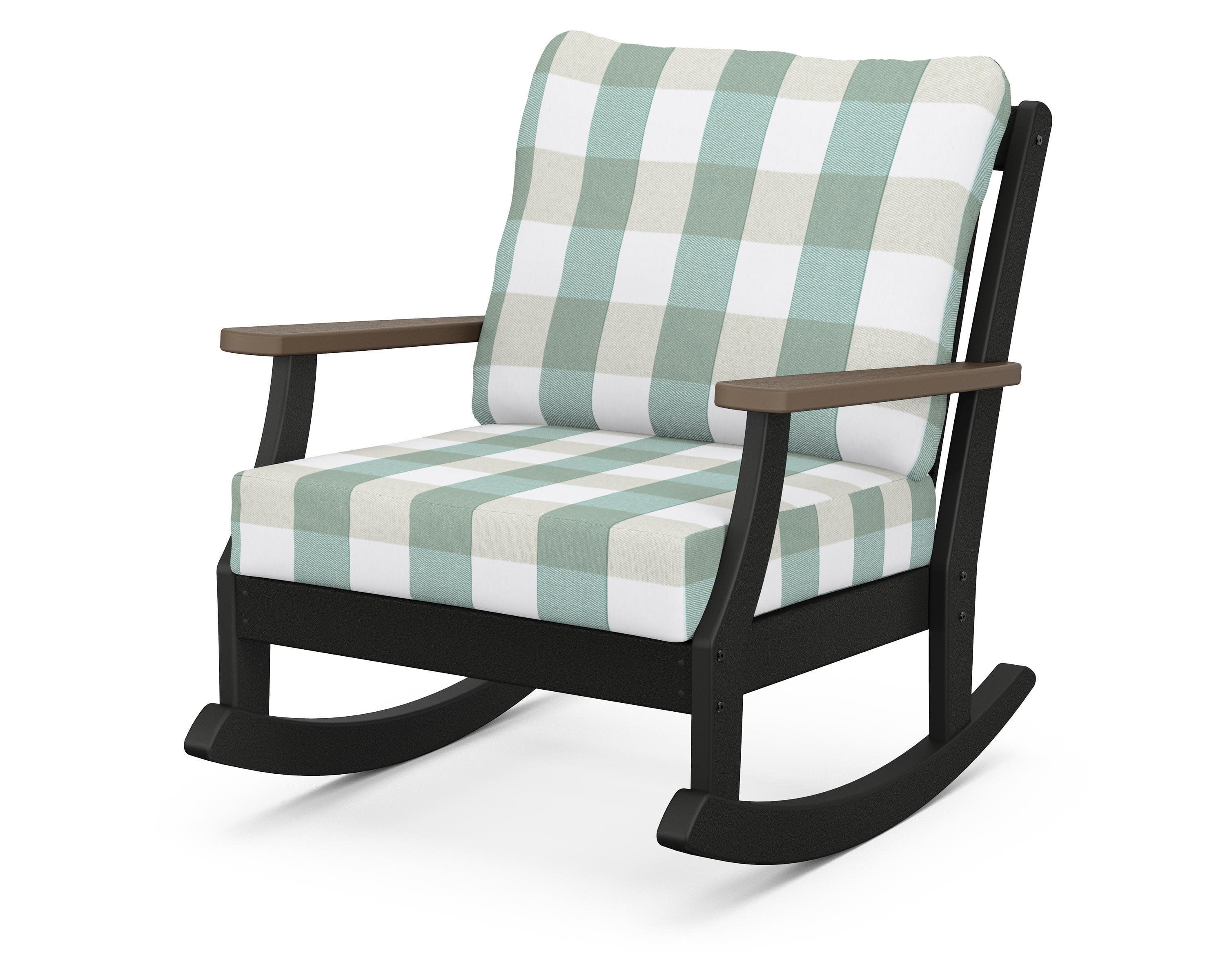 Braxton Deep Seating Rocking Chair in Black / Kona / Buffalo Plaid Glacier Spa