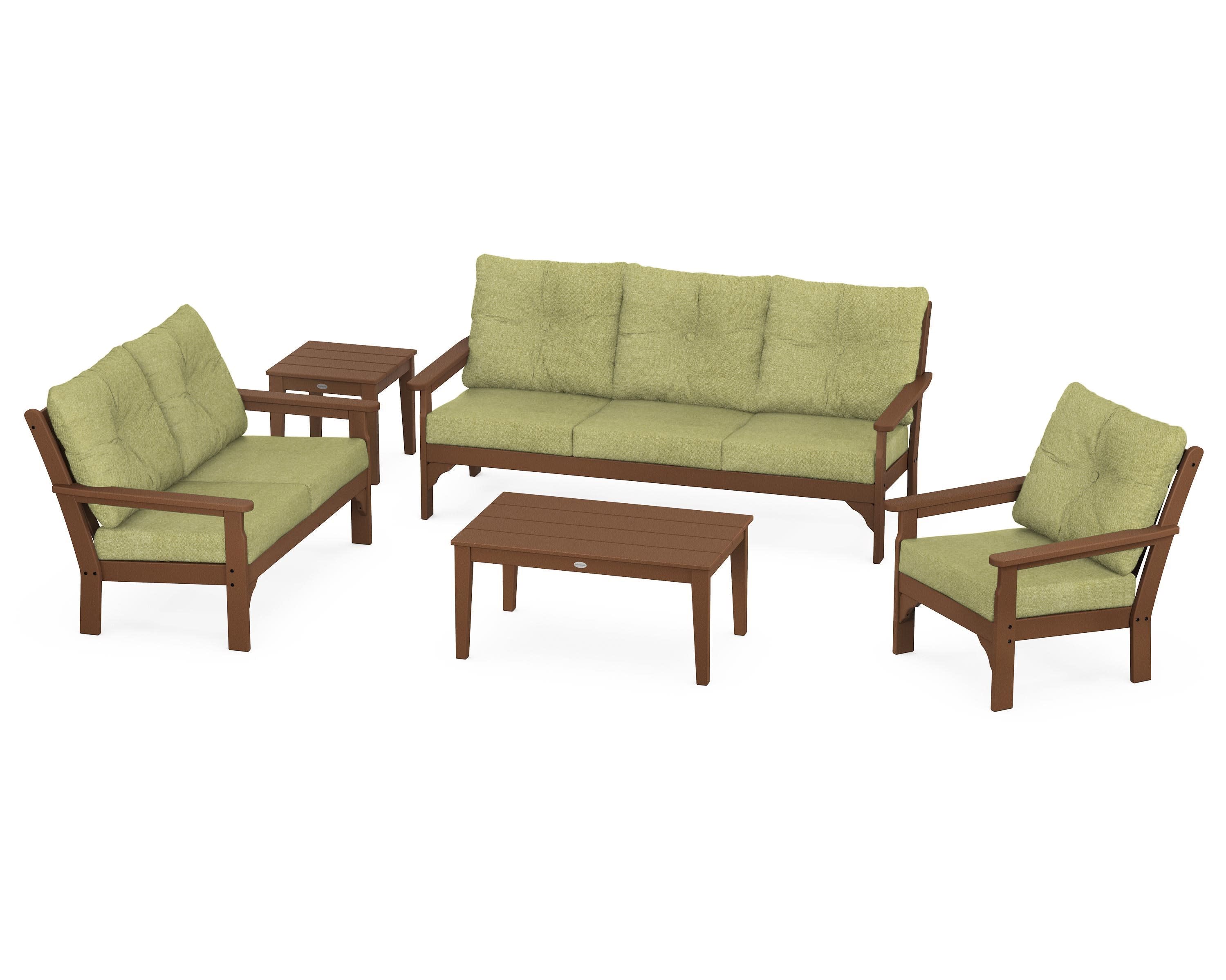 Vineyard 5 Piece Deep Seating Set in Teak / Chartreuse Boucle