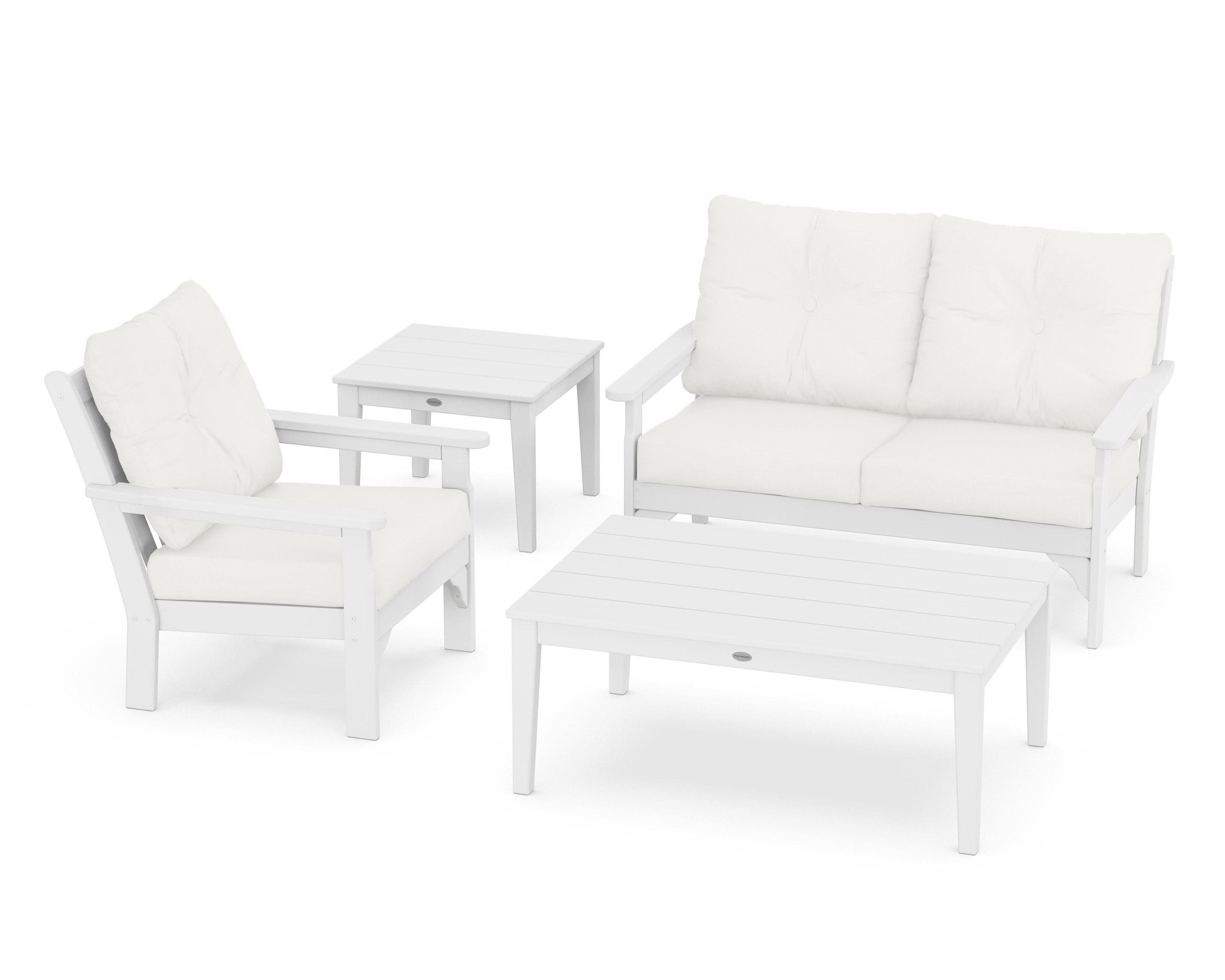Vineyard 4-Piece Deep Seating Set in White / Natural Linen