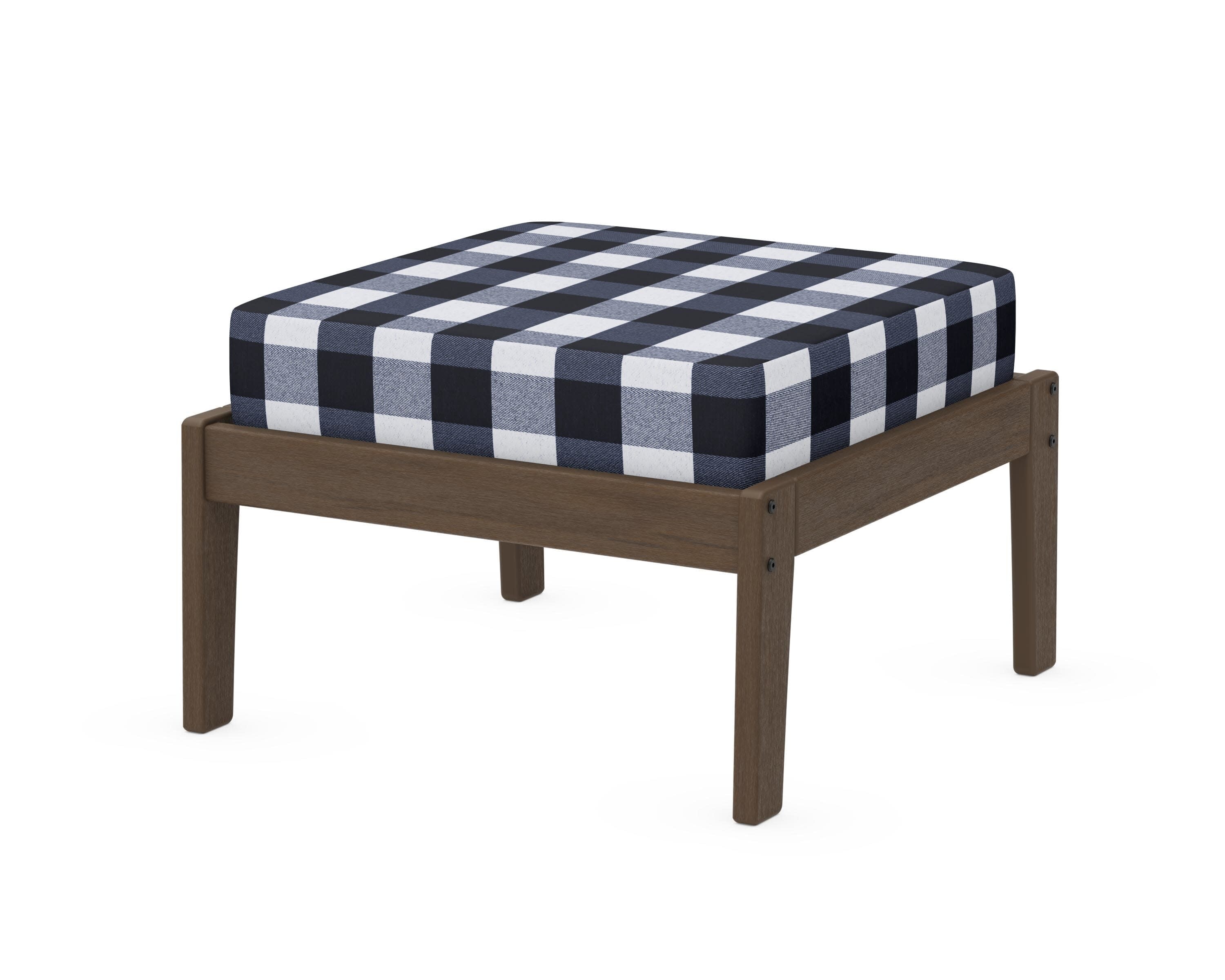 Deep Seating Ottoman in Kona / Buffalo Plaid Marine Indigo