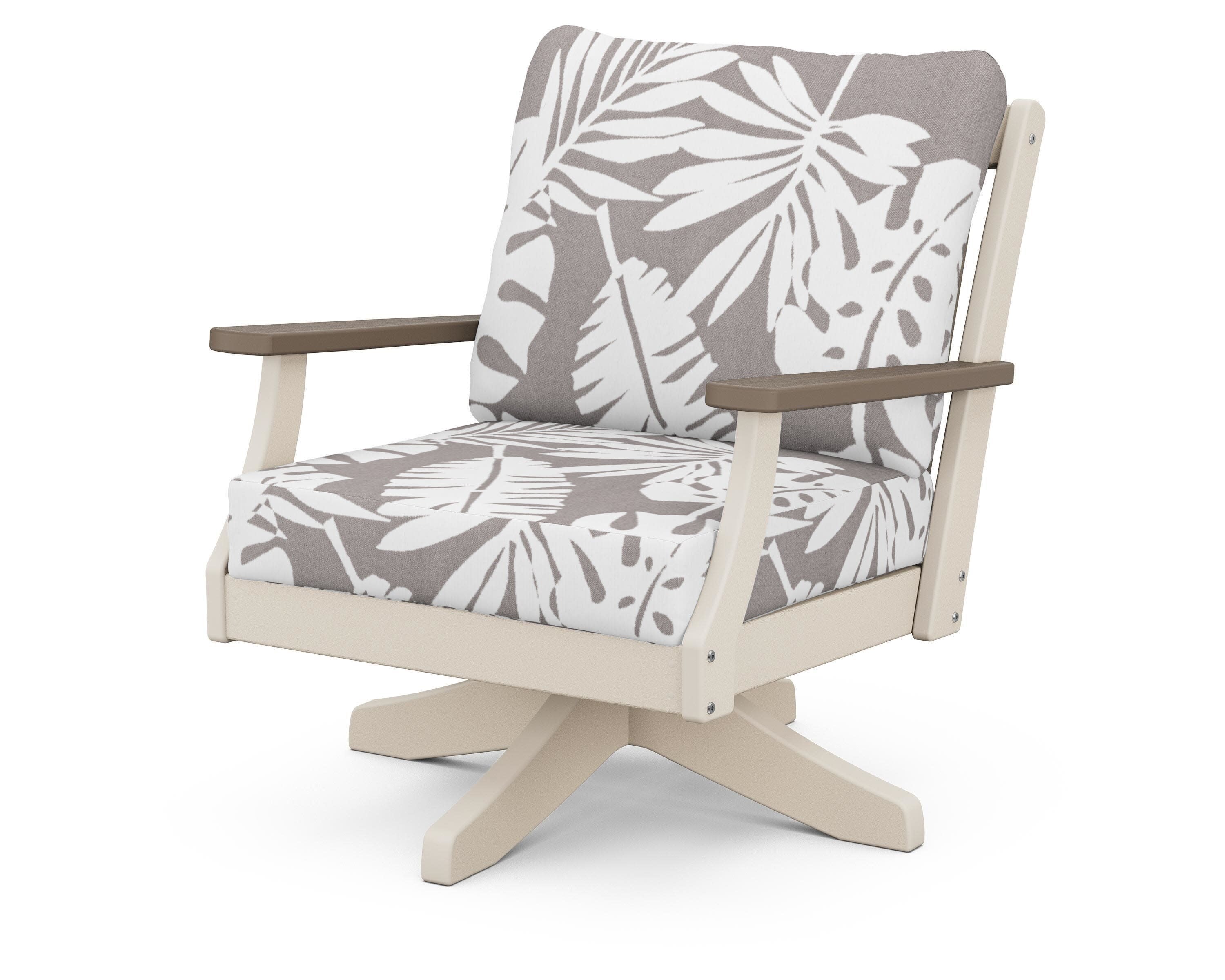 Braxton Deep Seating Swivel Chair in Sand / Kona / Leaf Grey Mist