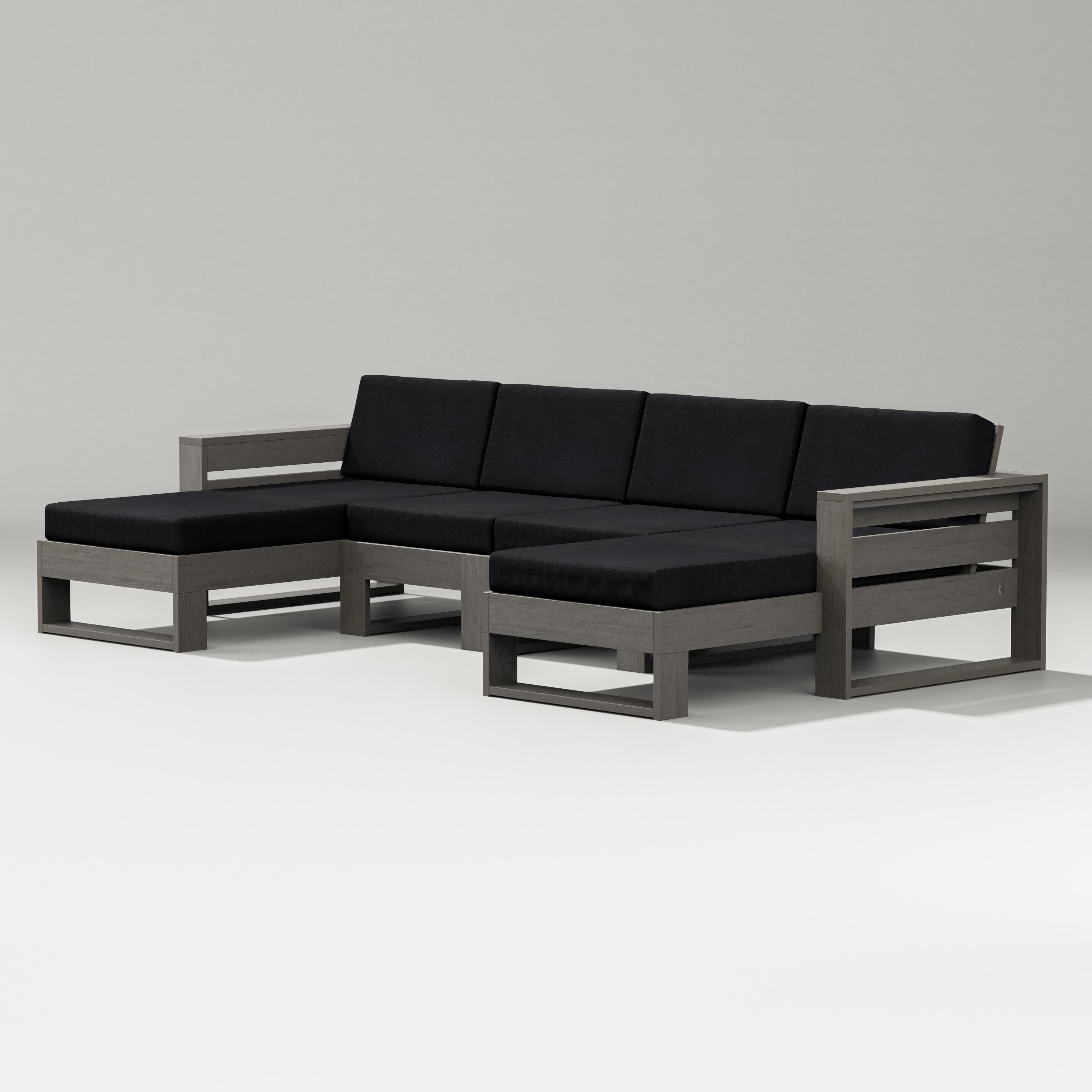 Latitude Double Chaise Sectional in Driftwood / Midnight Linen