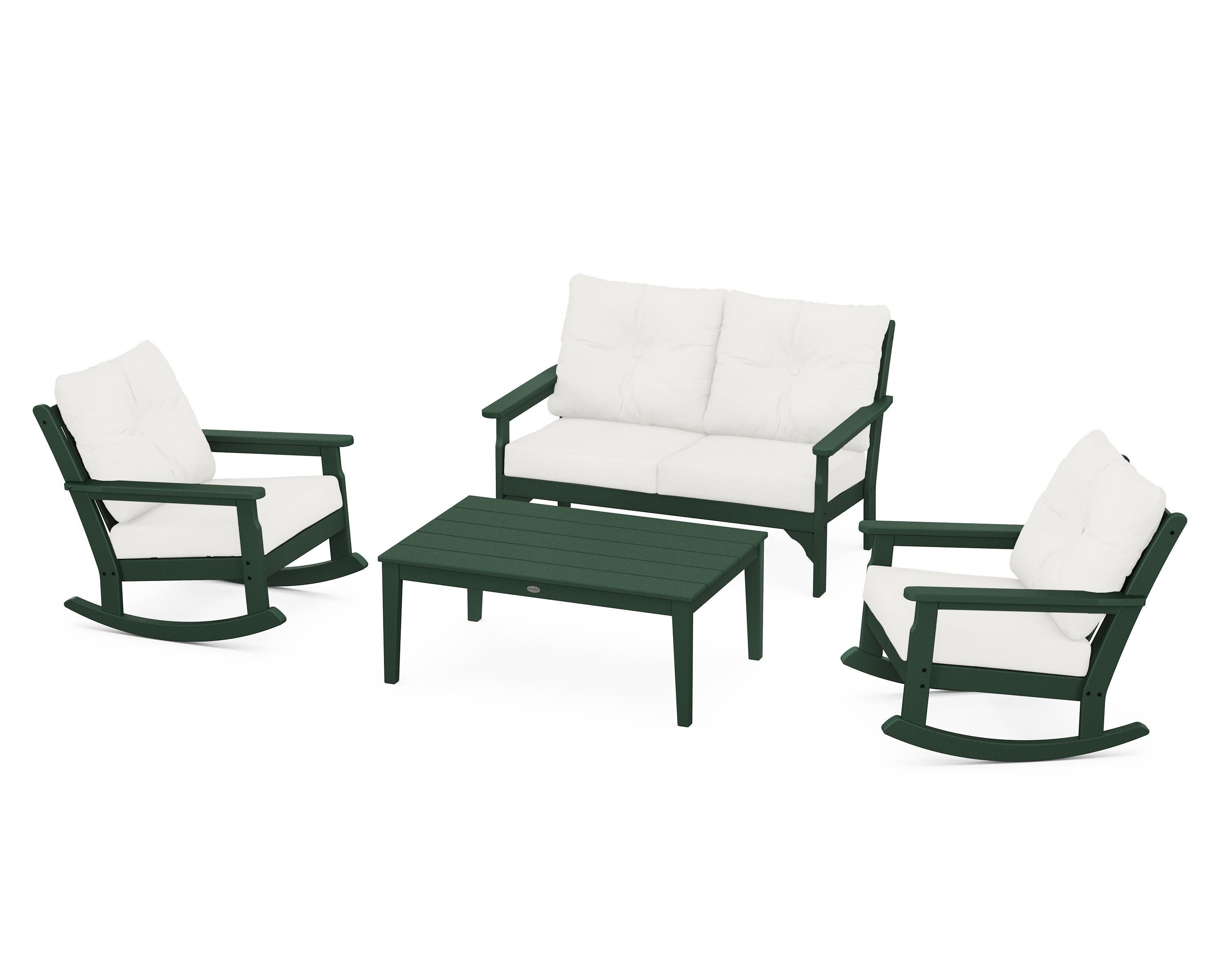 Vineyard 4-Piece Deep Seating Rocking Chair Set in Green / Natural Linen