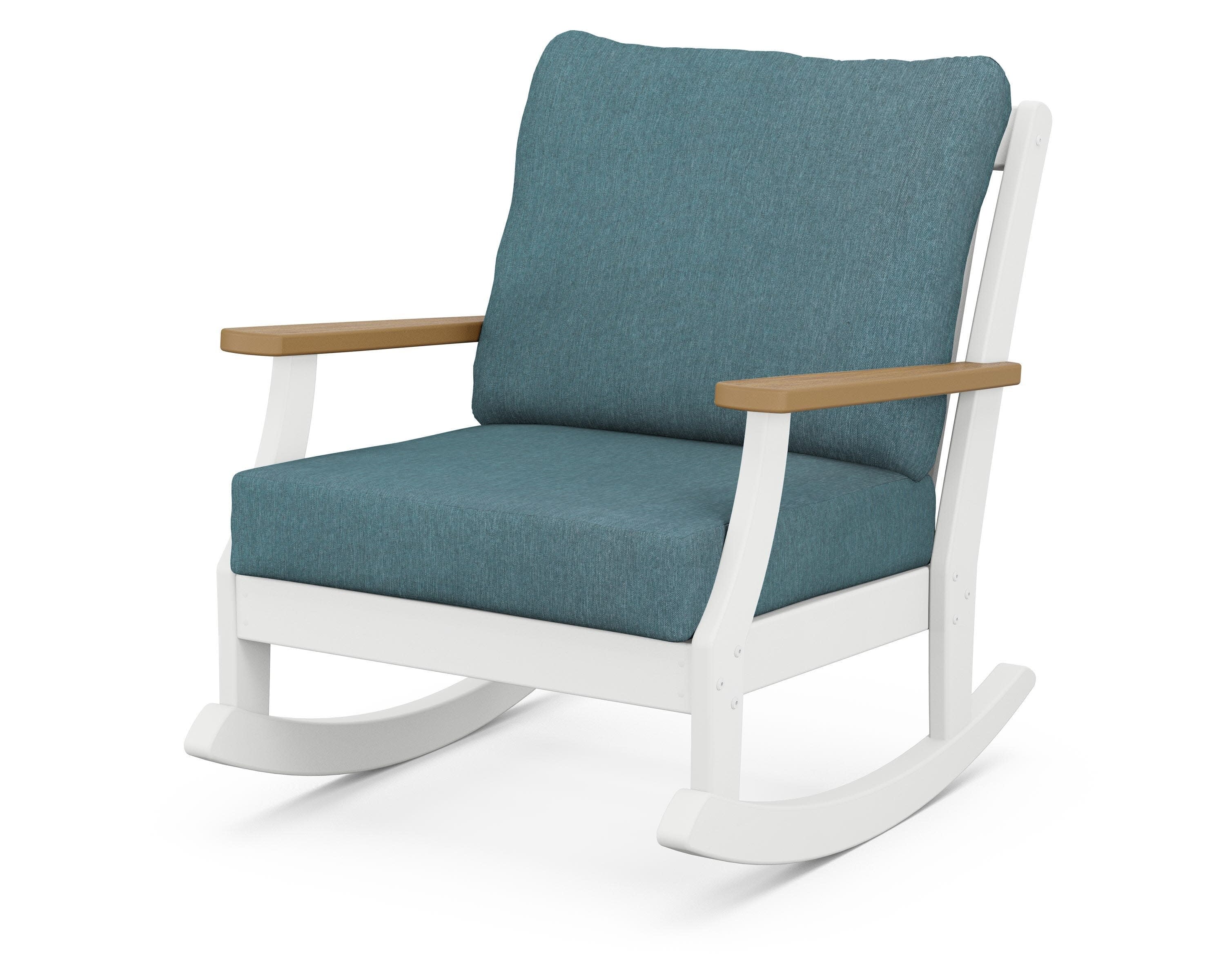Braxton Deep Seating Rocking Chair in White / Natural / Ocean Teal