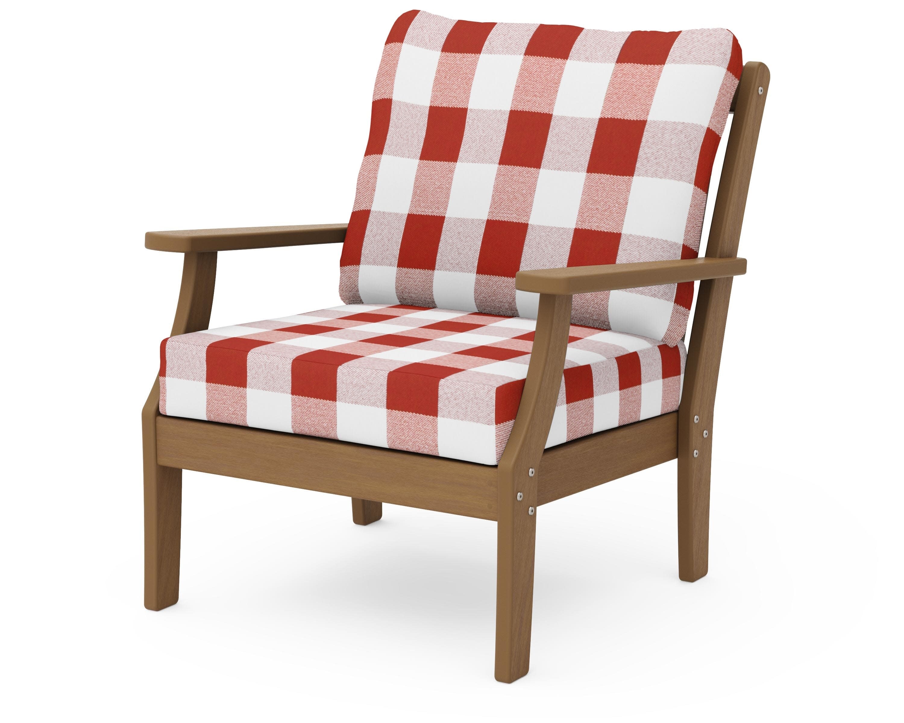 Braxton Deep Seating Chair in Natural / Buffalo Plaid Crimson