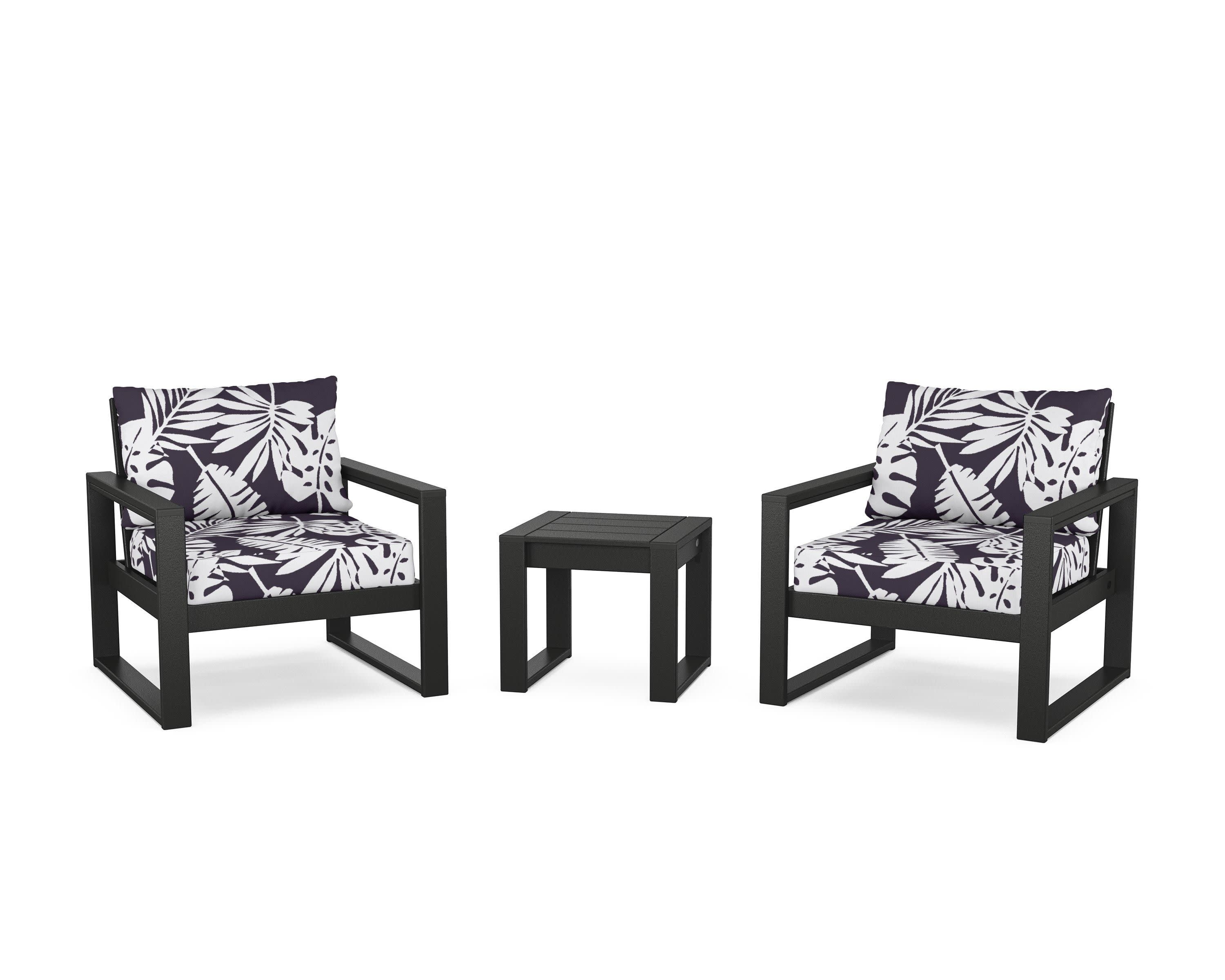 EDGE Sectional 3-Piece Deep Seating Set in Black / Leaf Navy
