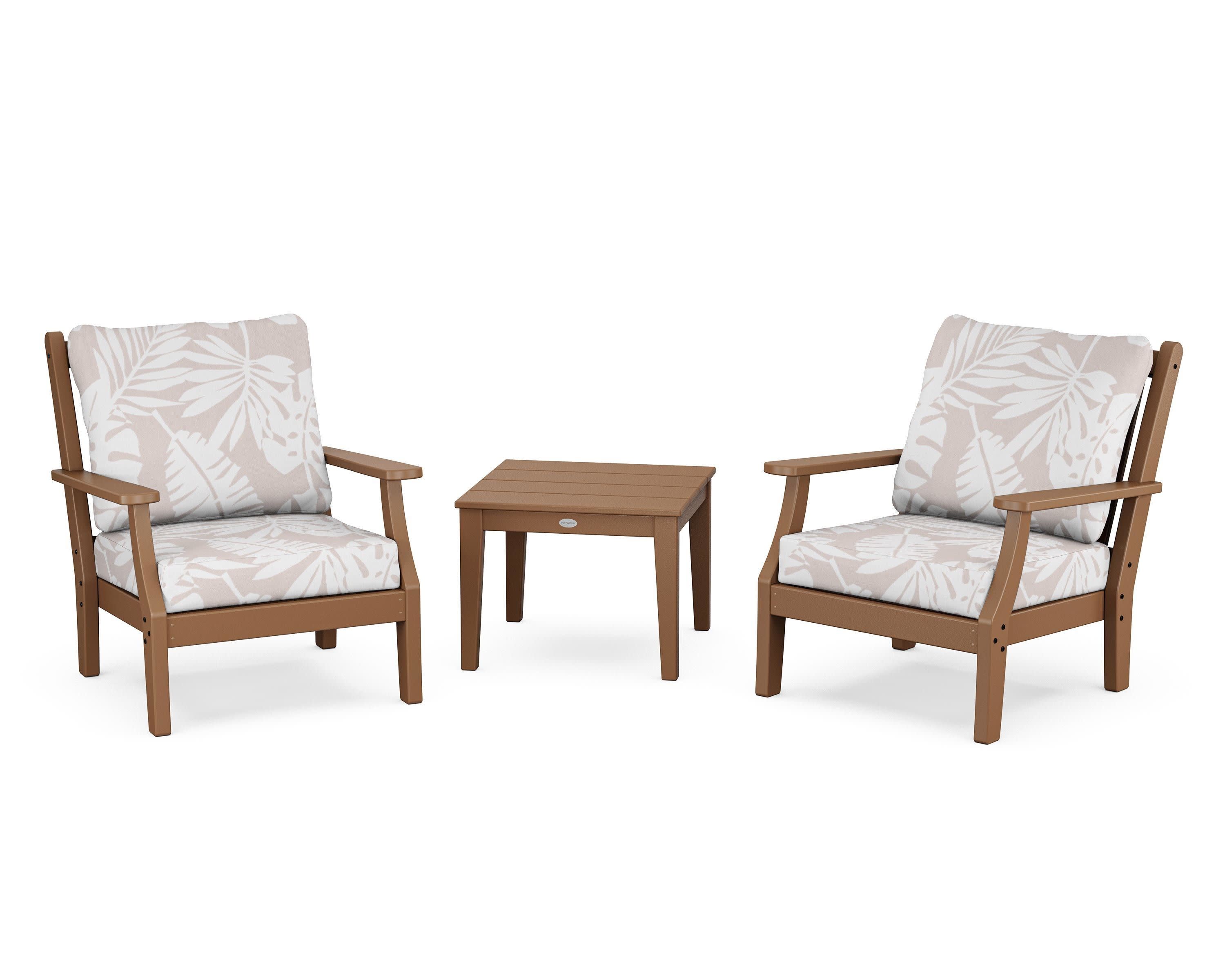 Wovendale 3-Piece Deep Seating Set in Teak / Leaf Dune Burlap