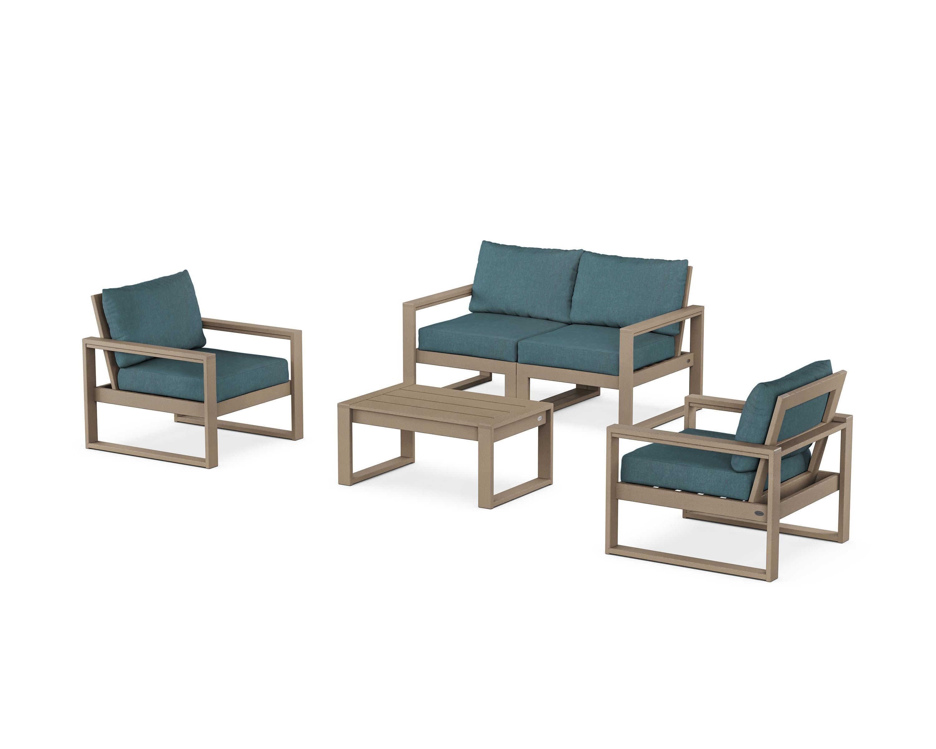 EDGE Sectional 4-Piece Deep Seating Set with Loveseat in Vintage Sahara / Ocean Teal