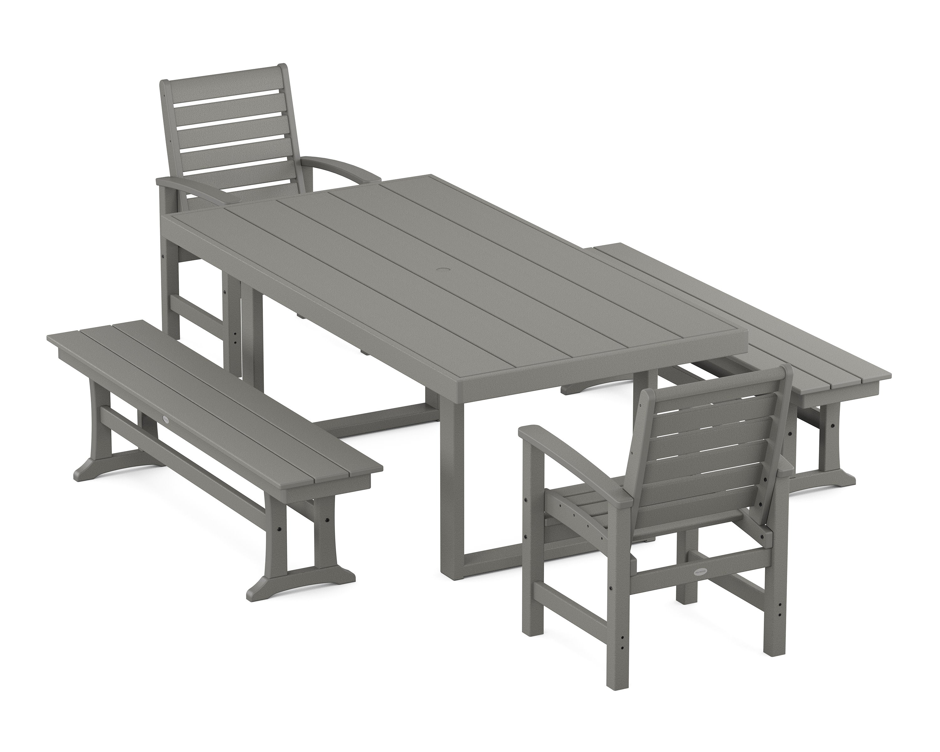 Signature 5-Piece Dining Set with Benches in Slate Grey