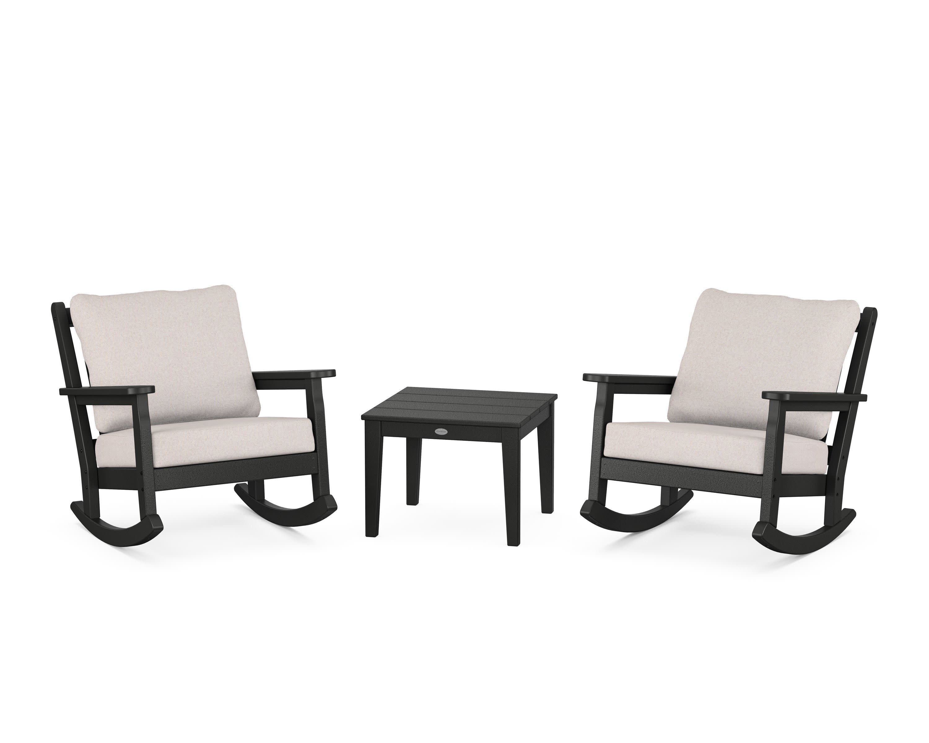 Chippendale 3-Piece Deep Seating Rocker Set in Black / Dune Burlap