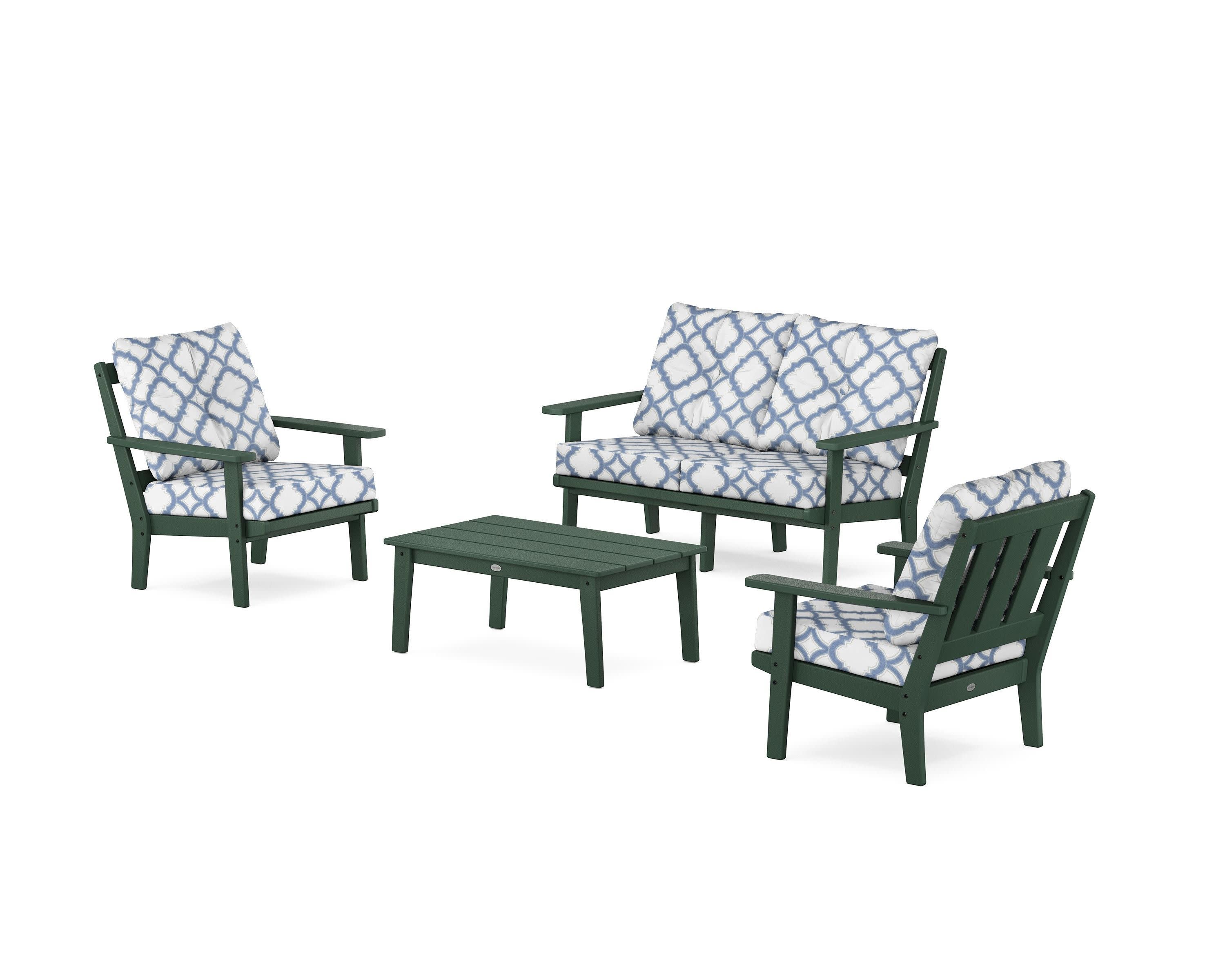 Oxford 4-Piece Deep Seating Set with Loveseat in Green / Trellis Sky Blue
