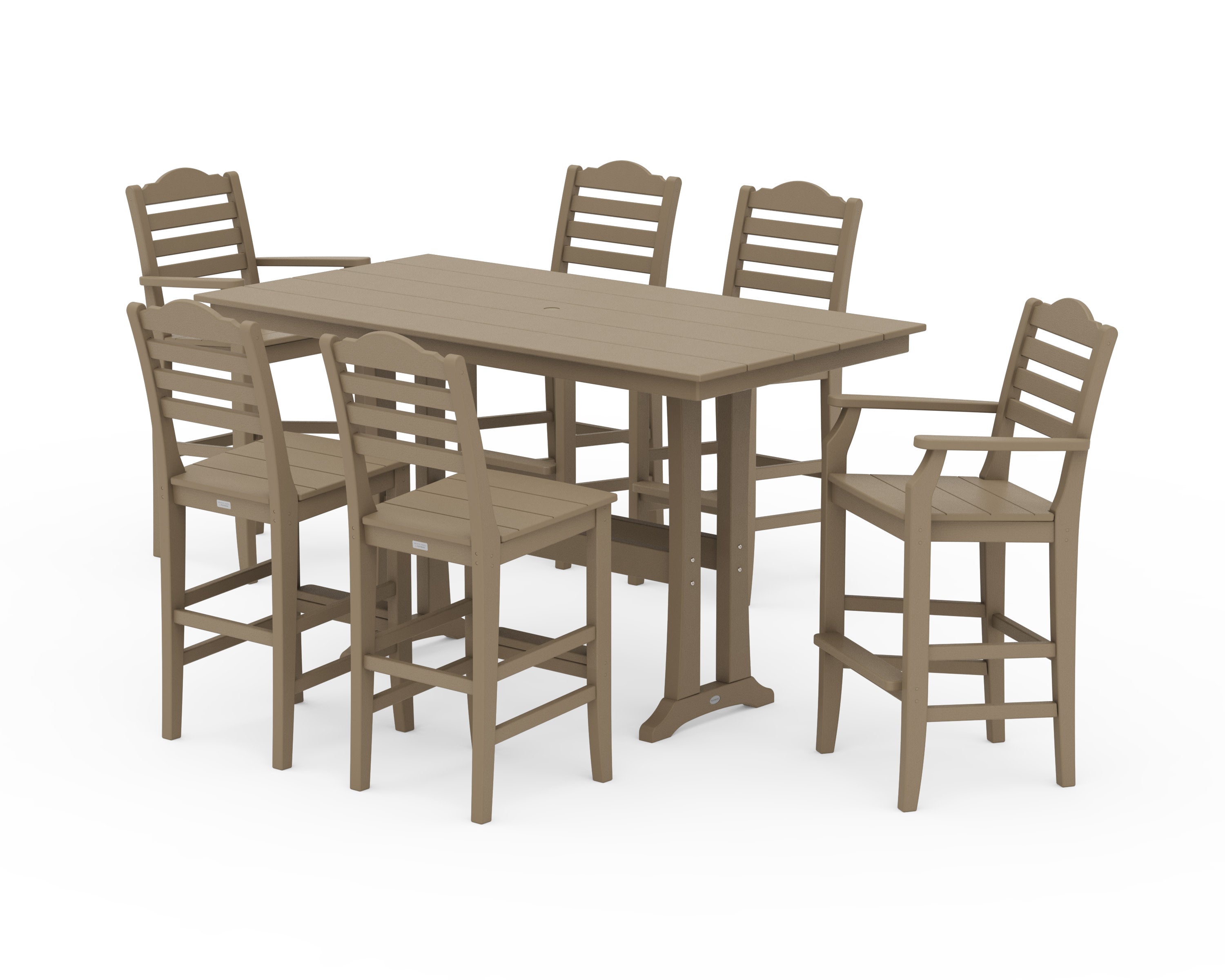 Savannah 7-Piece Farmhouse Bar Set with Trestle Legs in Vintage Sahara