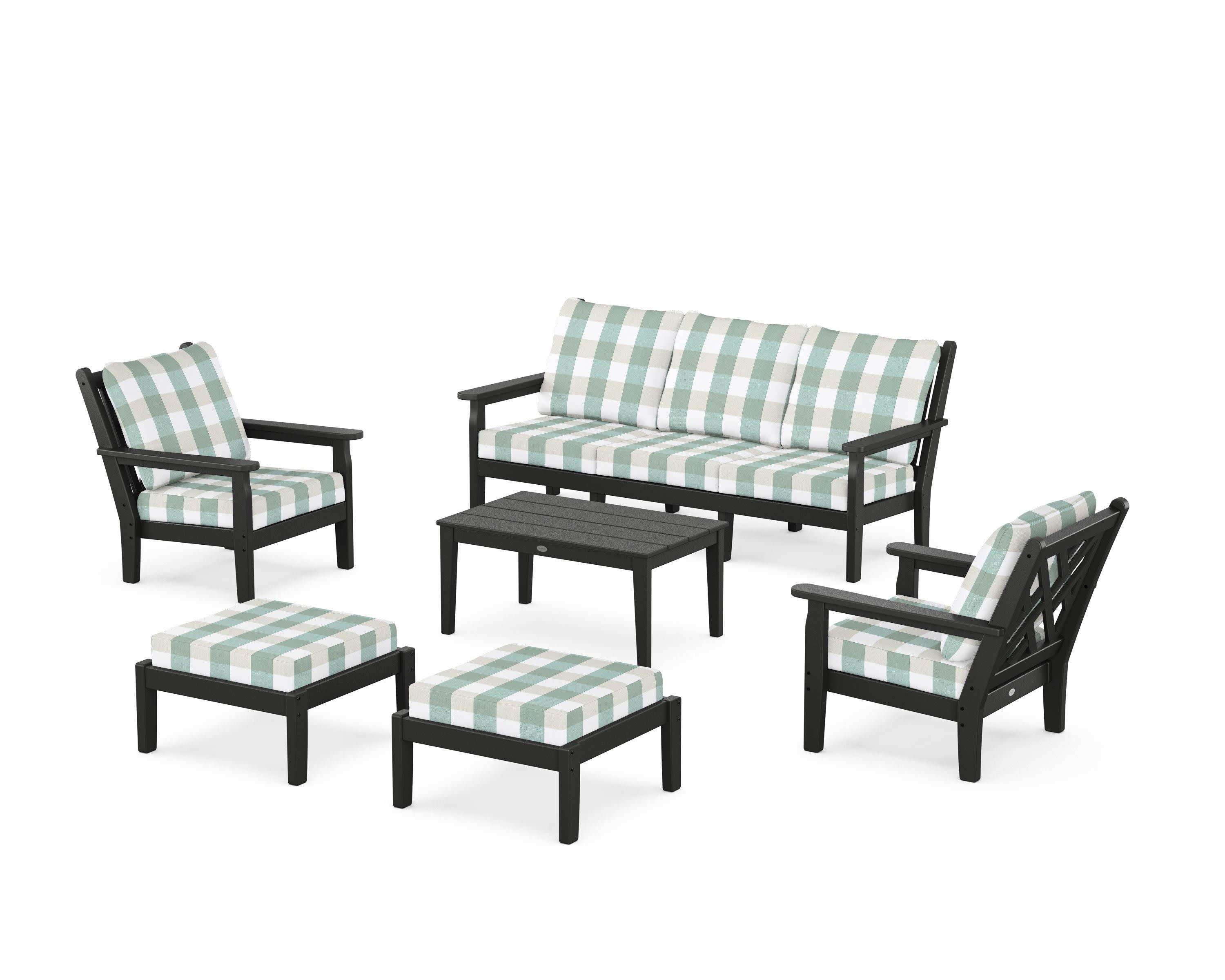 Chippendale 6-Piece Lounge Sofa Set in Black / Buffalo Plaid Glacier Spa