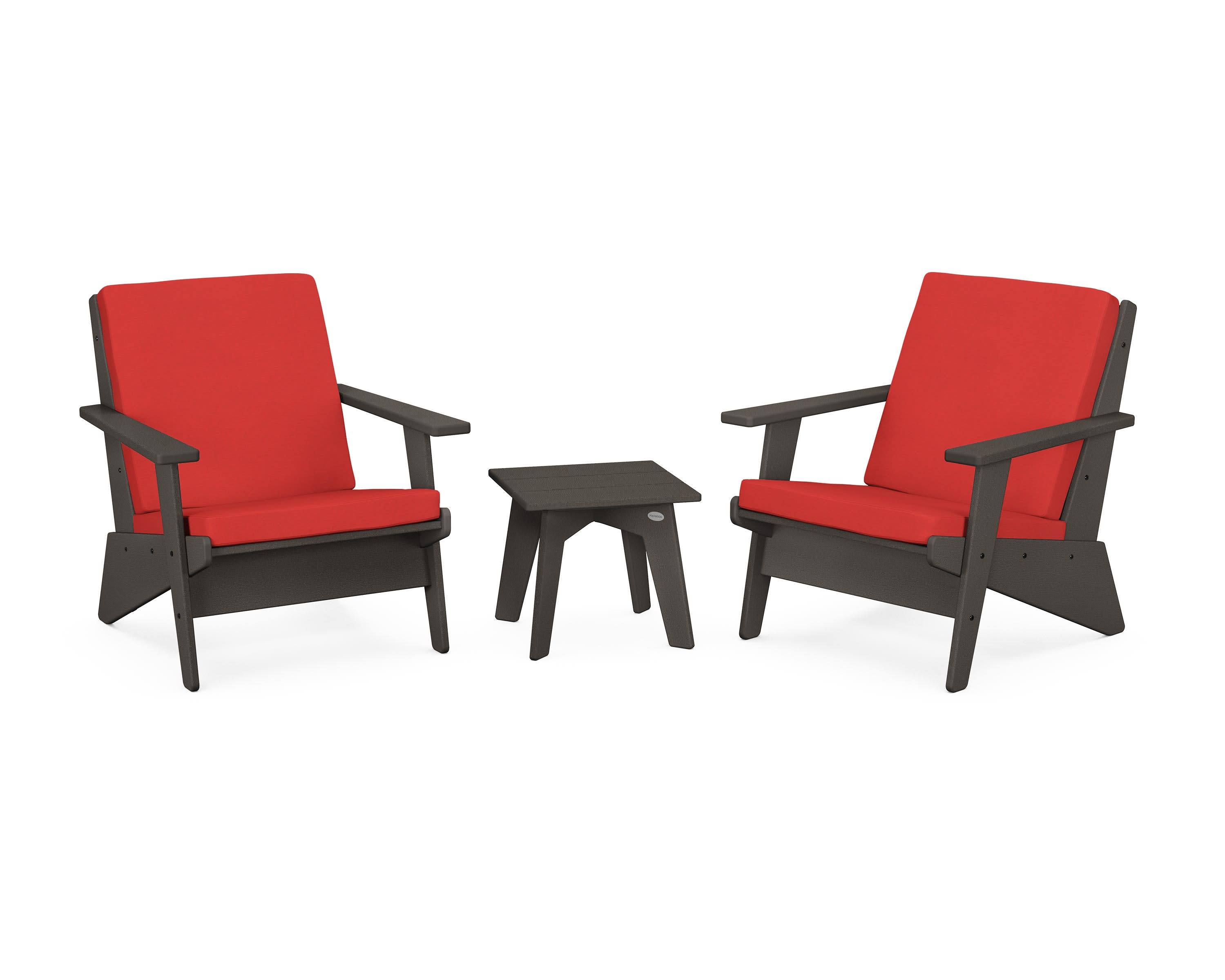 Riviera Modern Lounge 3-Piece Set in Vintage Coffee / Crimson Linen