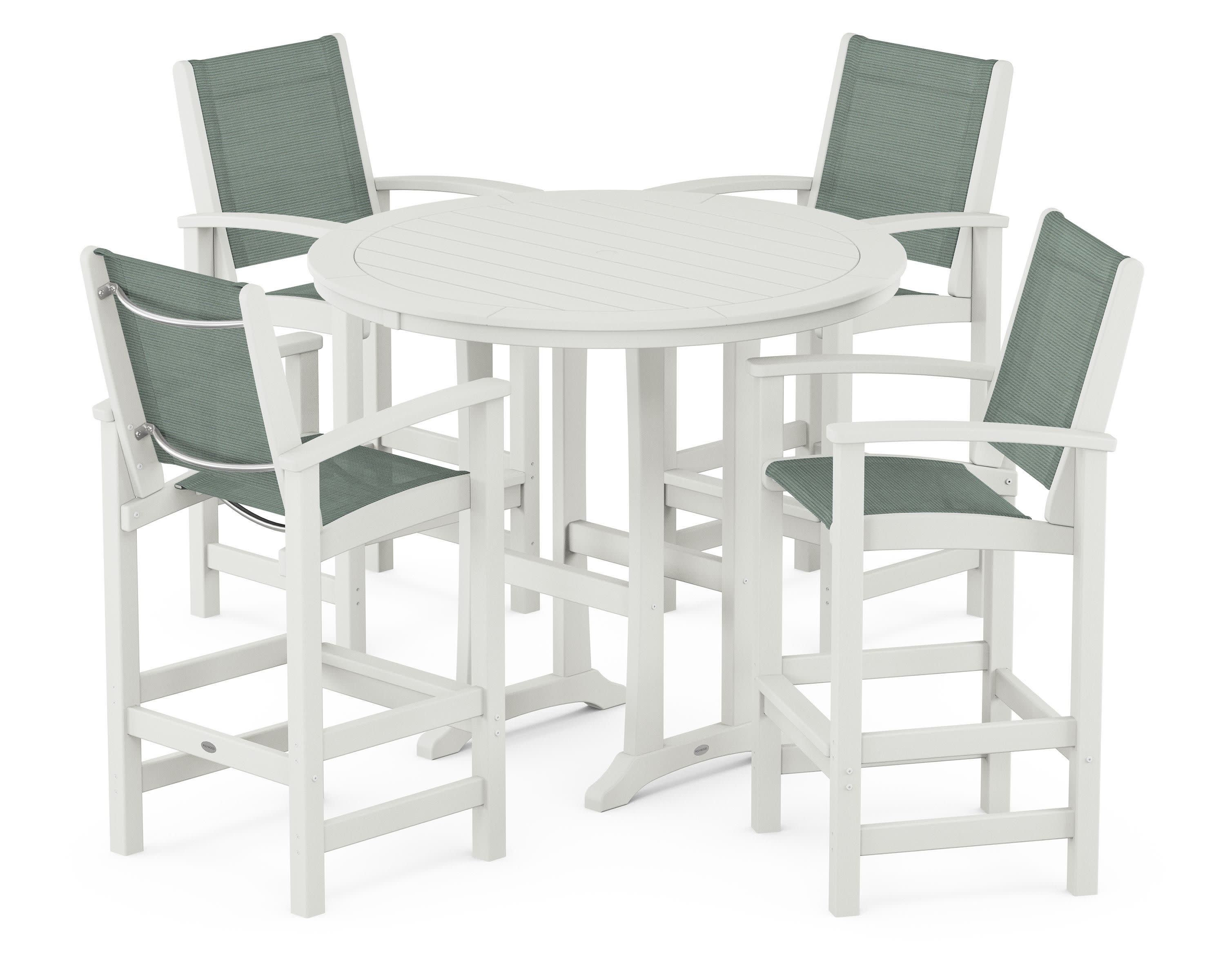 Coastal 5-Piece Nautical Trestle Bar Set in Vintage White / Dupioni Sea Mist Sling