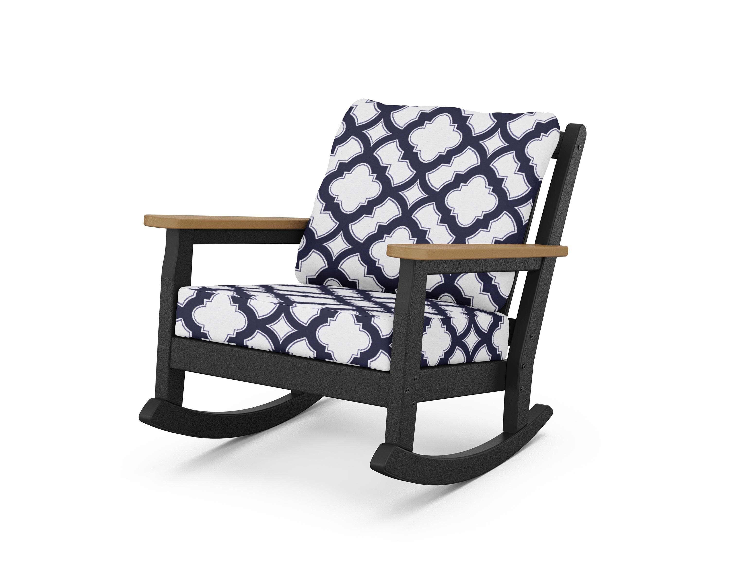 Chippendale Deep Seating Rocking Chair in Black / Natural / Trellis Navy