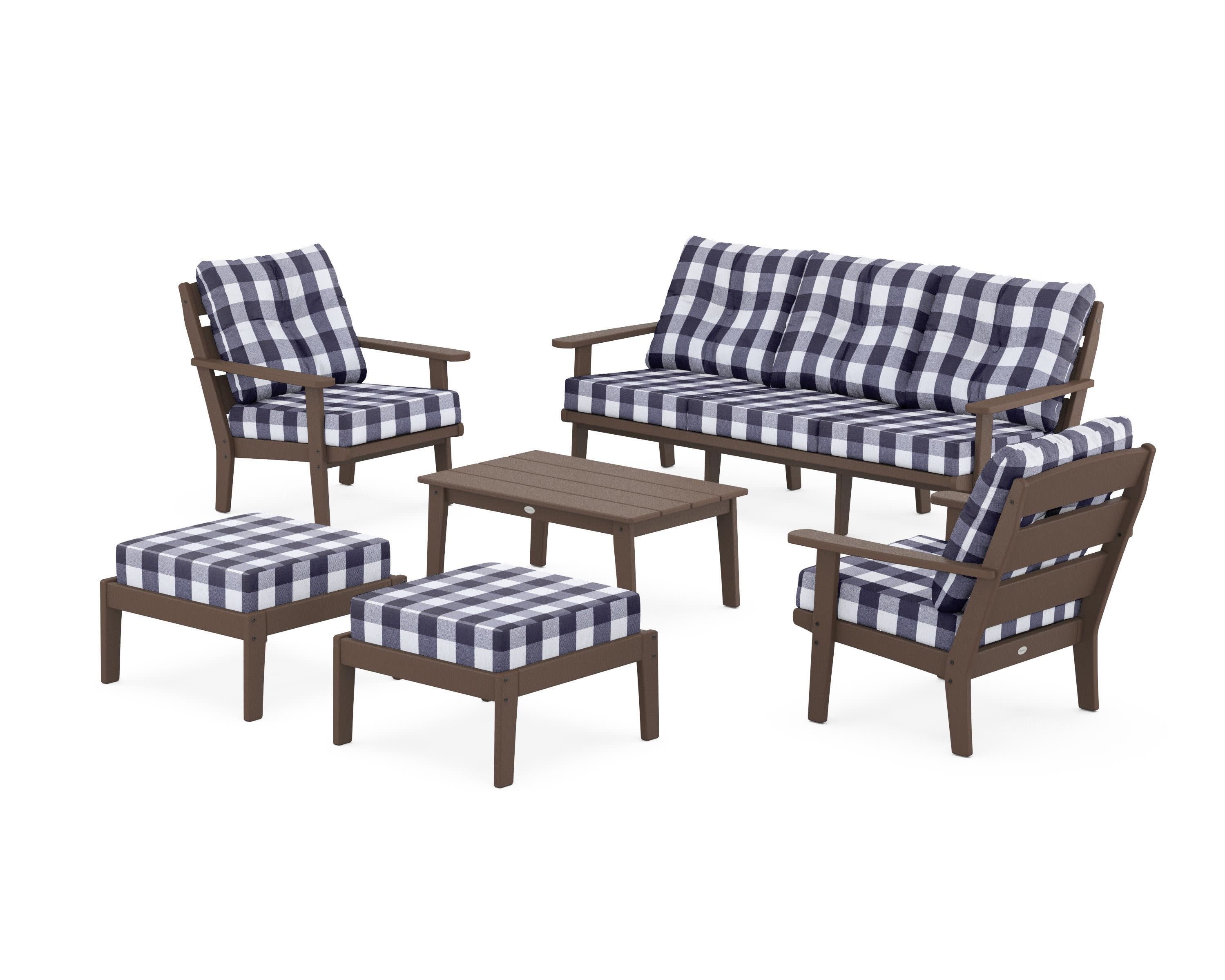 Lakeside 6-Piece Lounge Sofa Set in Mahogany / Buffalo Plaid Navy