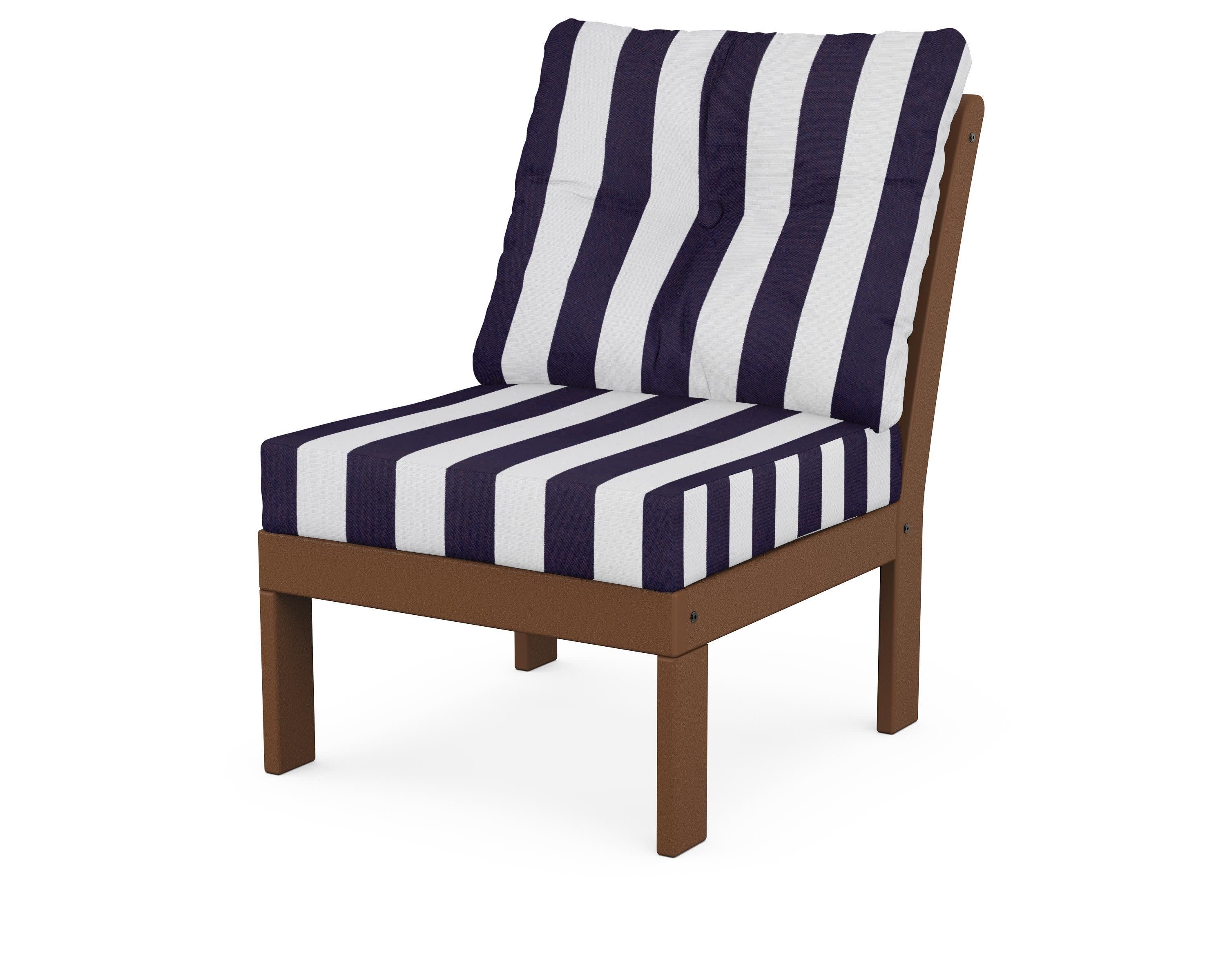 Vineyard Modular Armless Chair in Teak / Cabana Stripe Navy