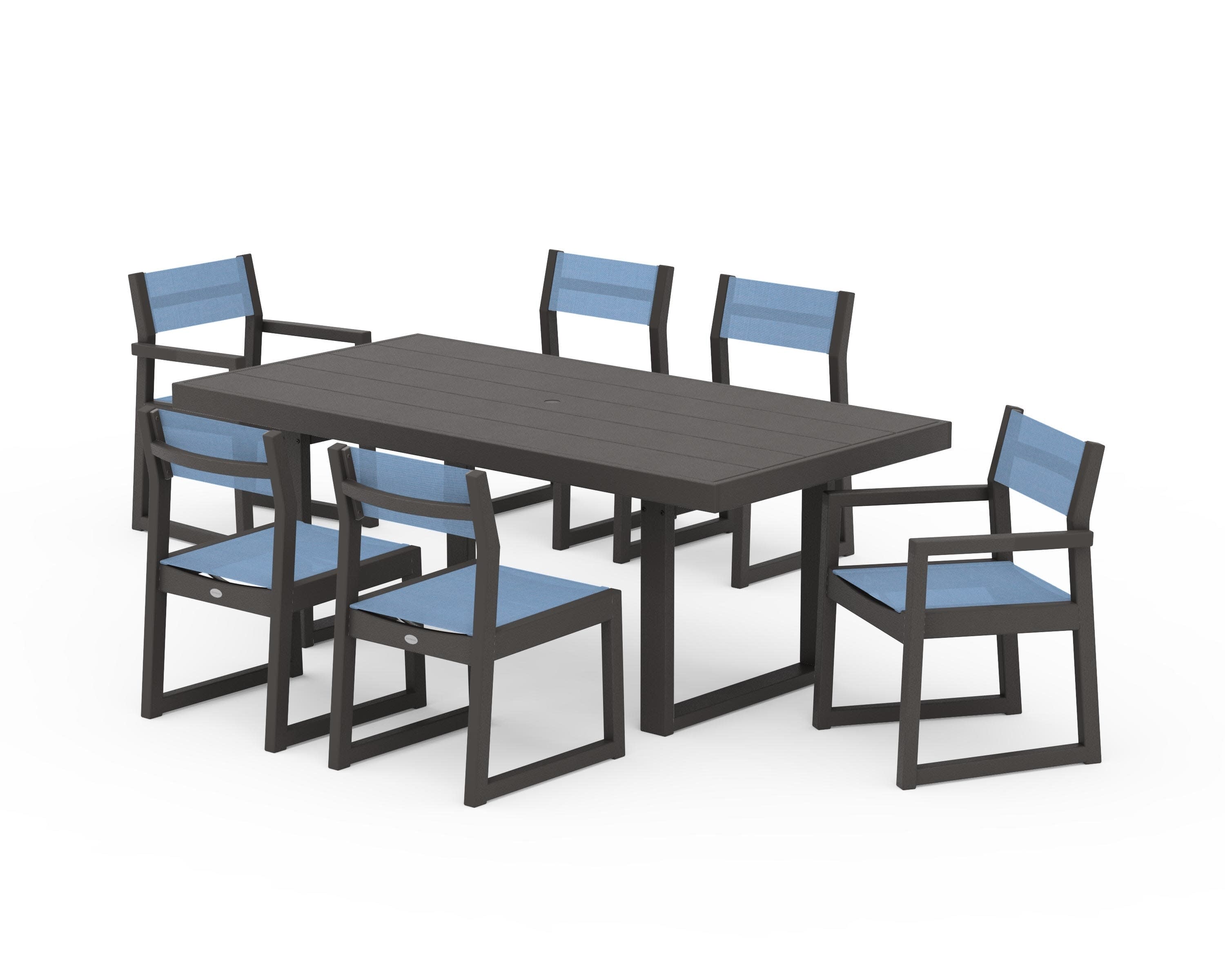 EDGE Sling 7-Piece Dining Set in Vintage Coffee / Poolside Sling