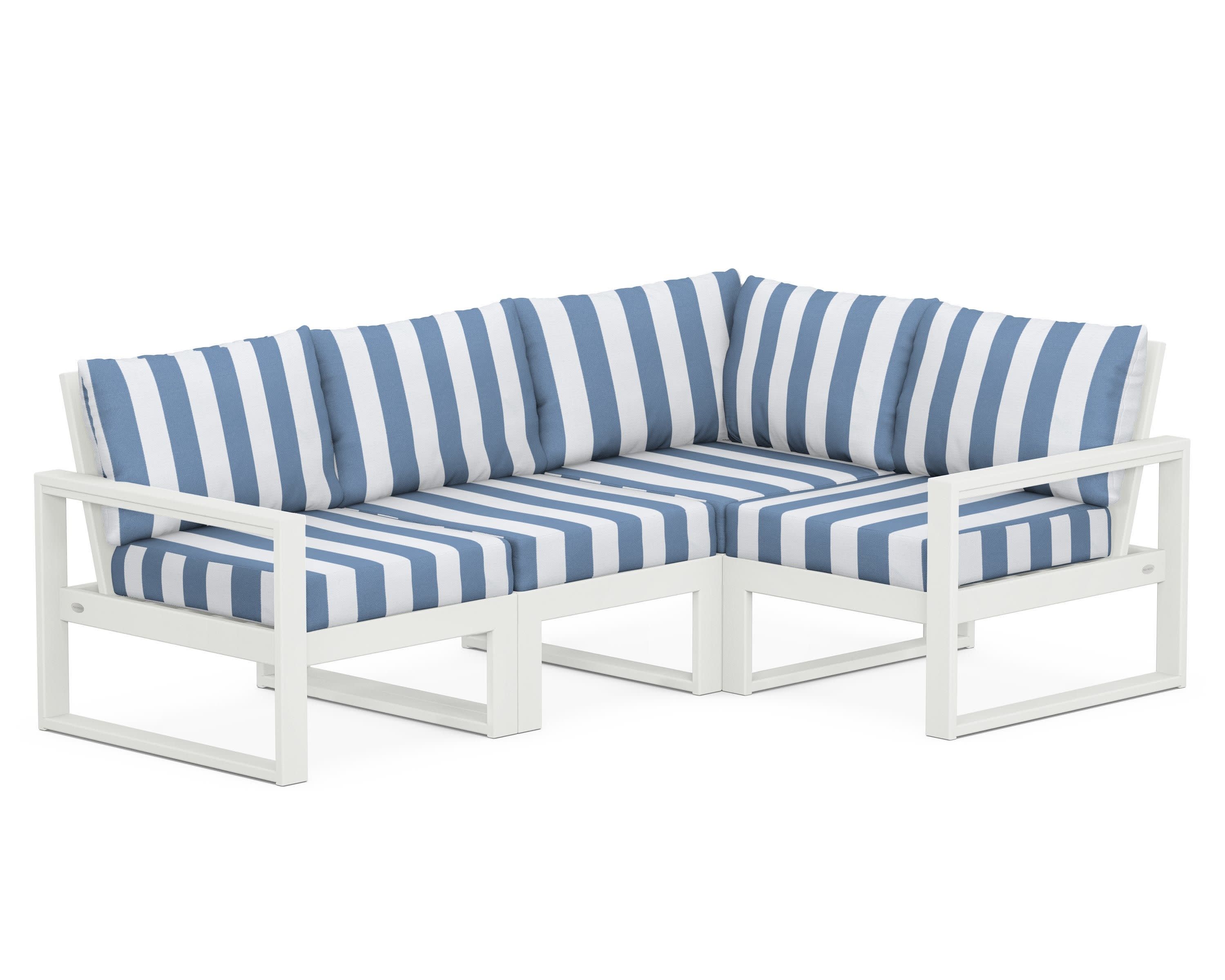 EDGE 4-Piece Modular Deep Seating Set in Vintage White / Cabana Stripe Sky Blue