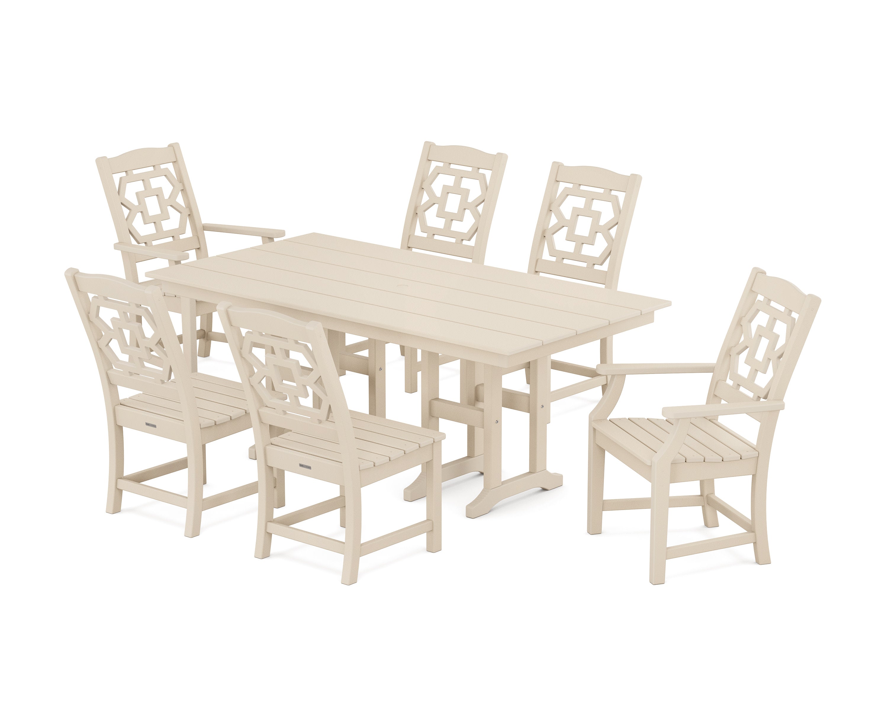 Chinoiserie 7-Piece Farmhouse Dining Set in Sand