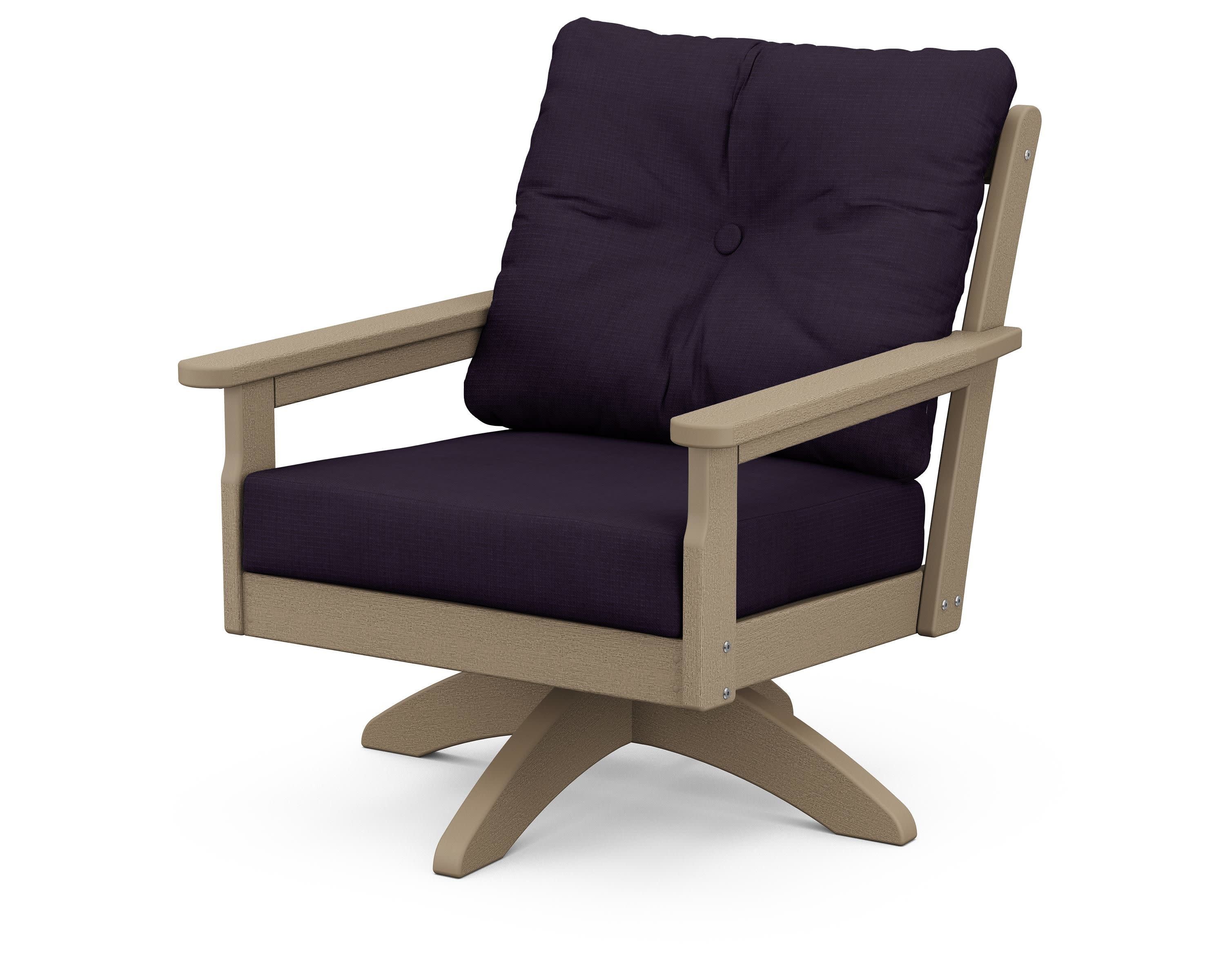 Vineyard Deep Seating Swivel Chair in Vintage Sahara / Navy Linen