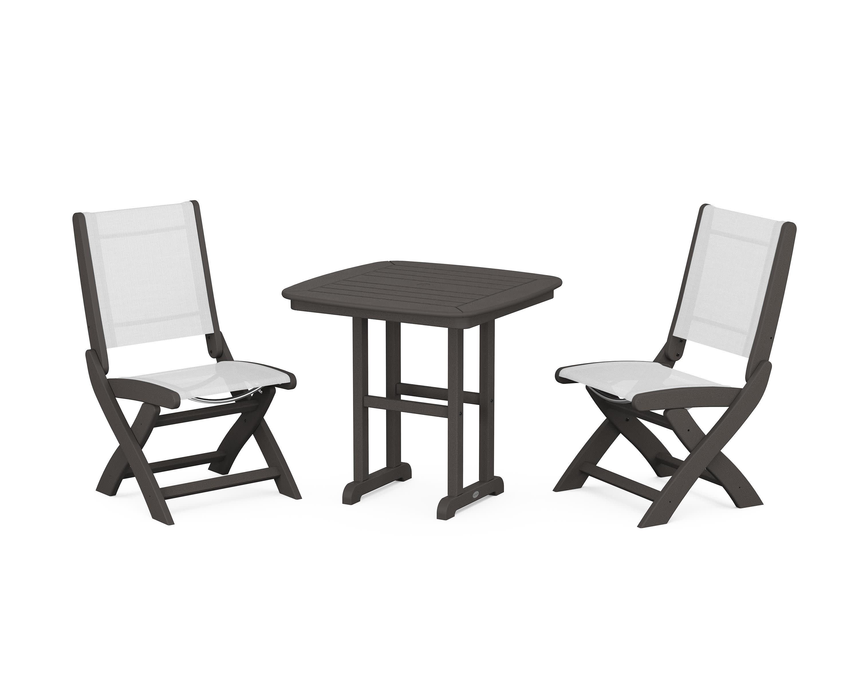 Coastal Folding Side Chair 3-Piece Dining Set in Vintage Coffee / White Sling