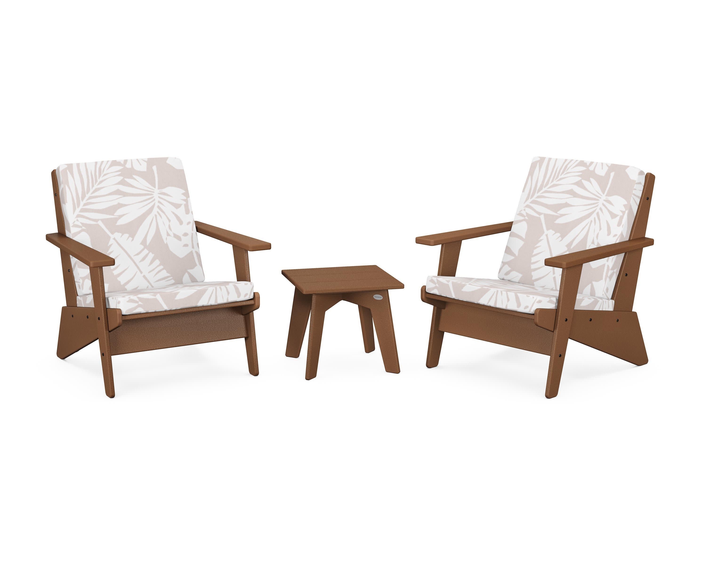 Riviera Modern Lounge 3-Piece Set in Teak / Leaf Dune Burlap