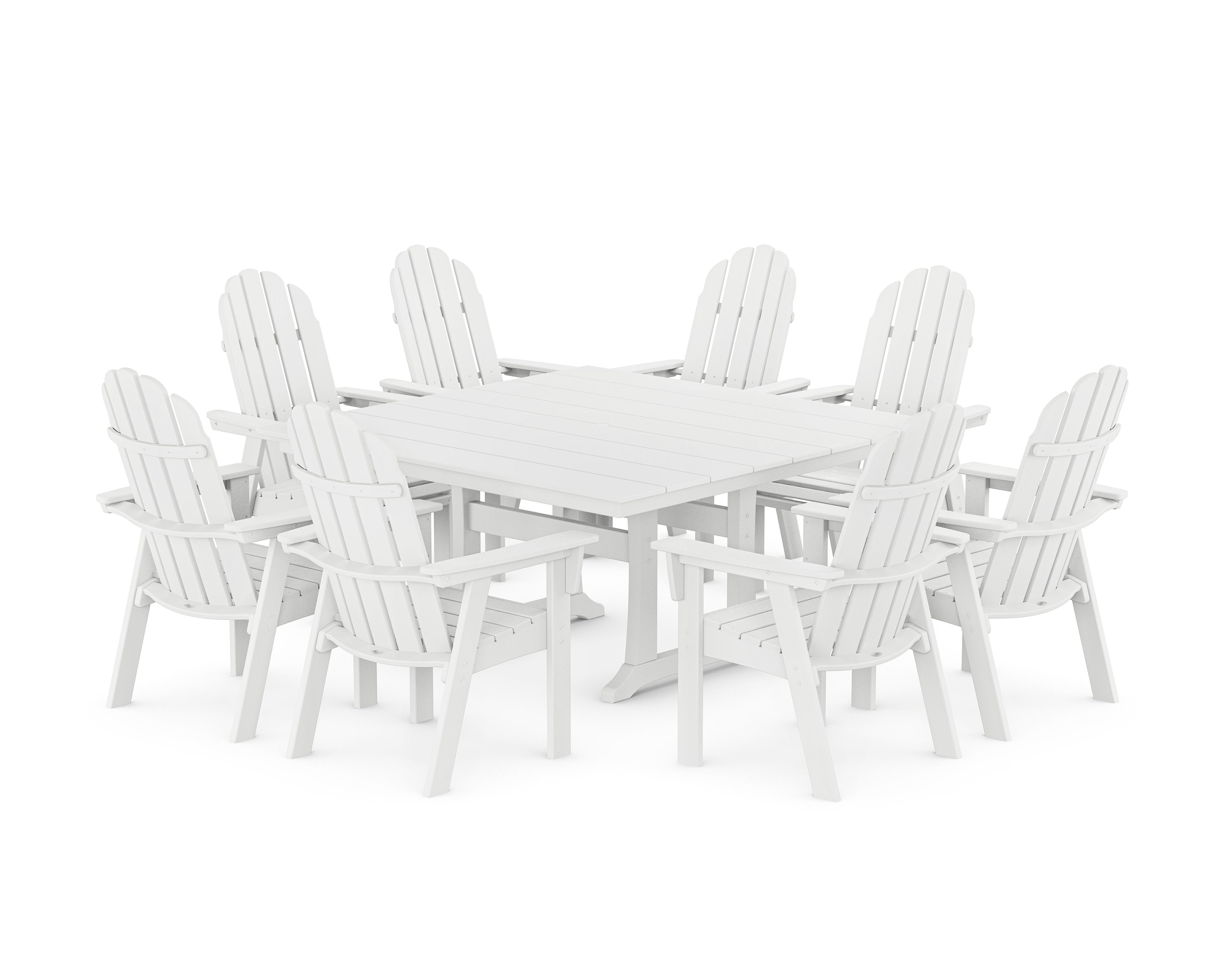 Vineyard Curveback Adirondack 9-Piece Square Farmhouse Dining Set with Trestle Legs in White