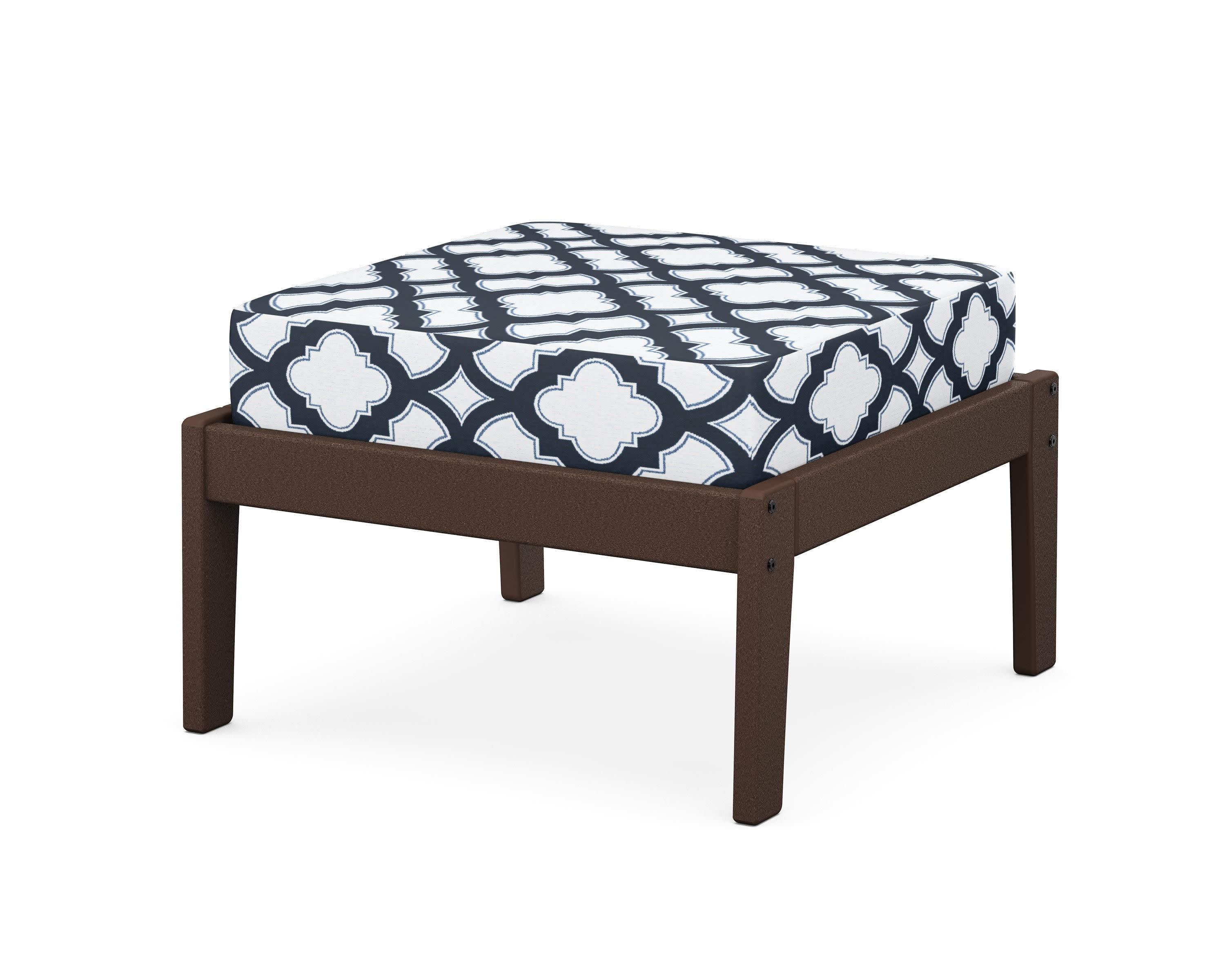 Deep Seating Ottoman in Mahogany / Trellis Marine Indigo