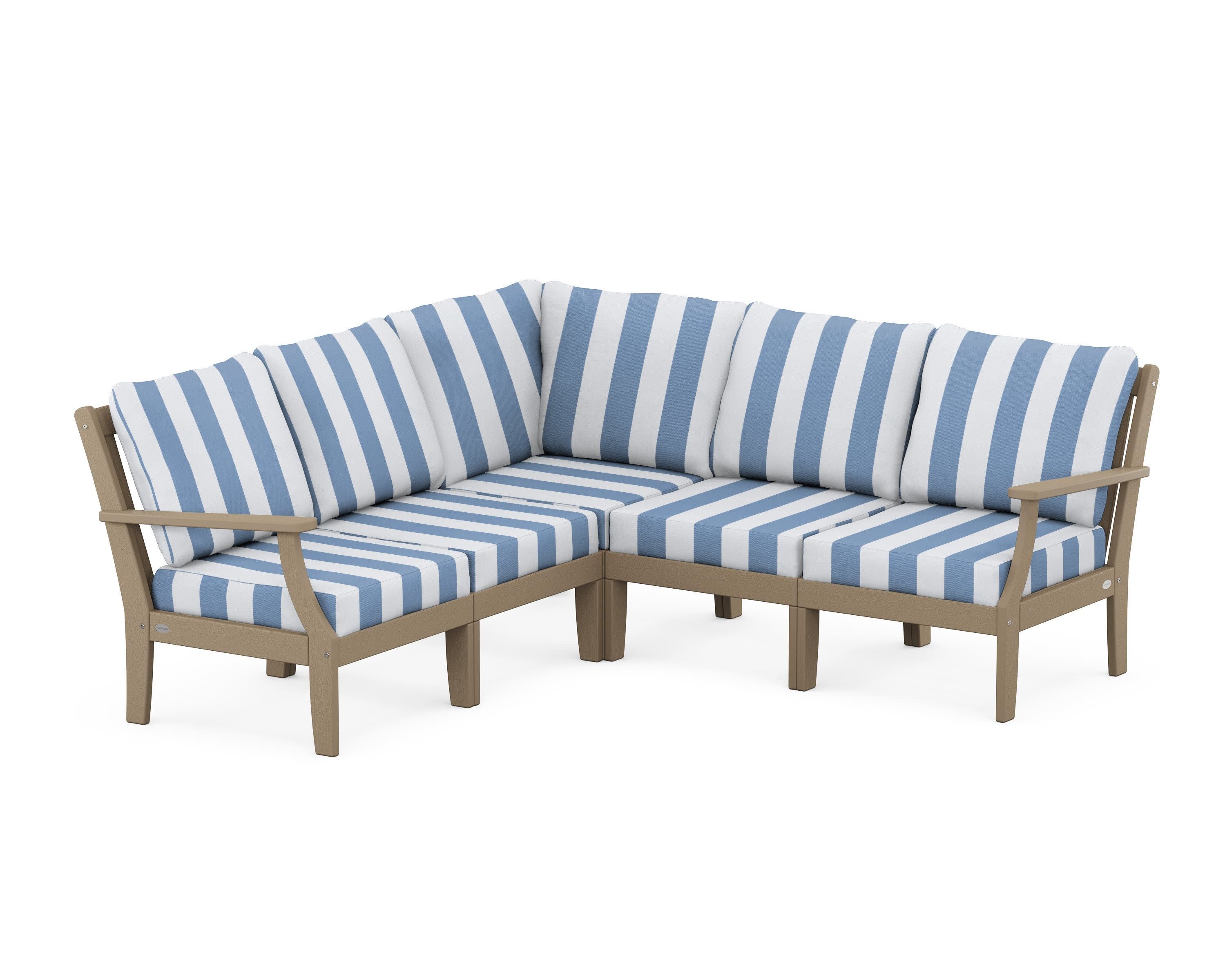 Braxton Modular 5-Piece Deep Seating Set in Vintage Sahara / Cabana Stripe Sky Blue